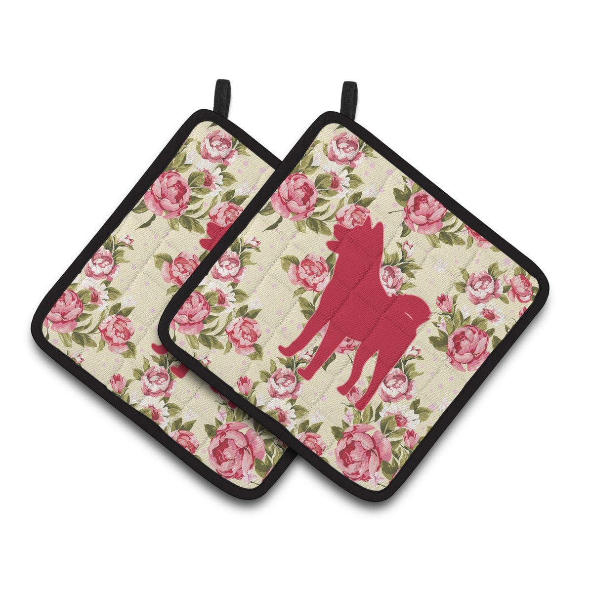 'Caroline'S Treasures Akita Shabby Chic Yellow Roses Pair Of Pot Holders Bb1082-Rs-Yw-Pthd, 7.5Hx7.5W, Multicolor''