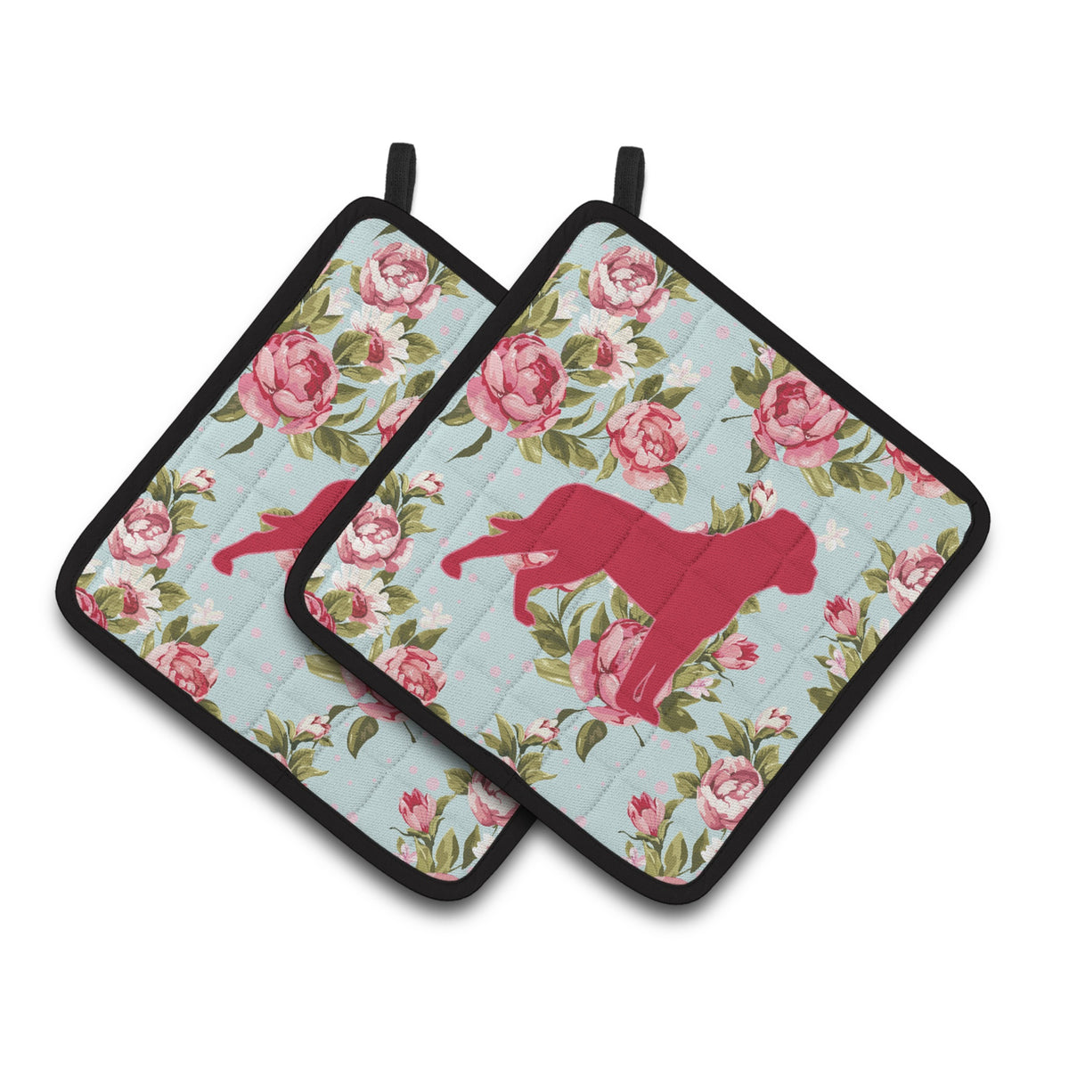 'Caroline'S Treasures Bb1083-Rs-Bu-Pthd Rottweiler Shabby Chic Blue Roses Pot Holders (1 Pair), 7.5'''' X 7.5'''', Multicolor''