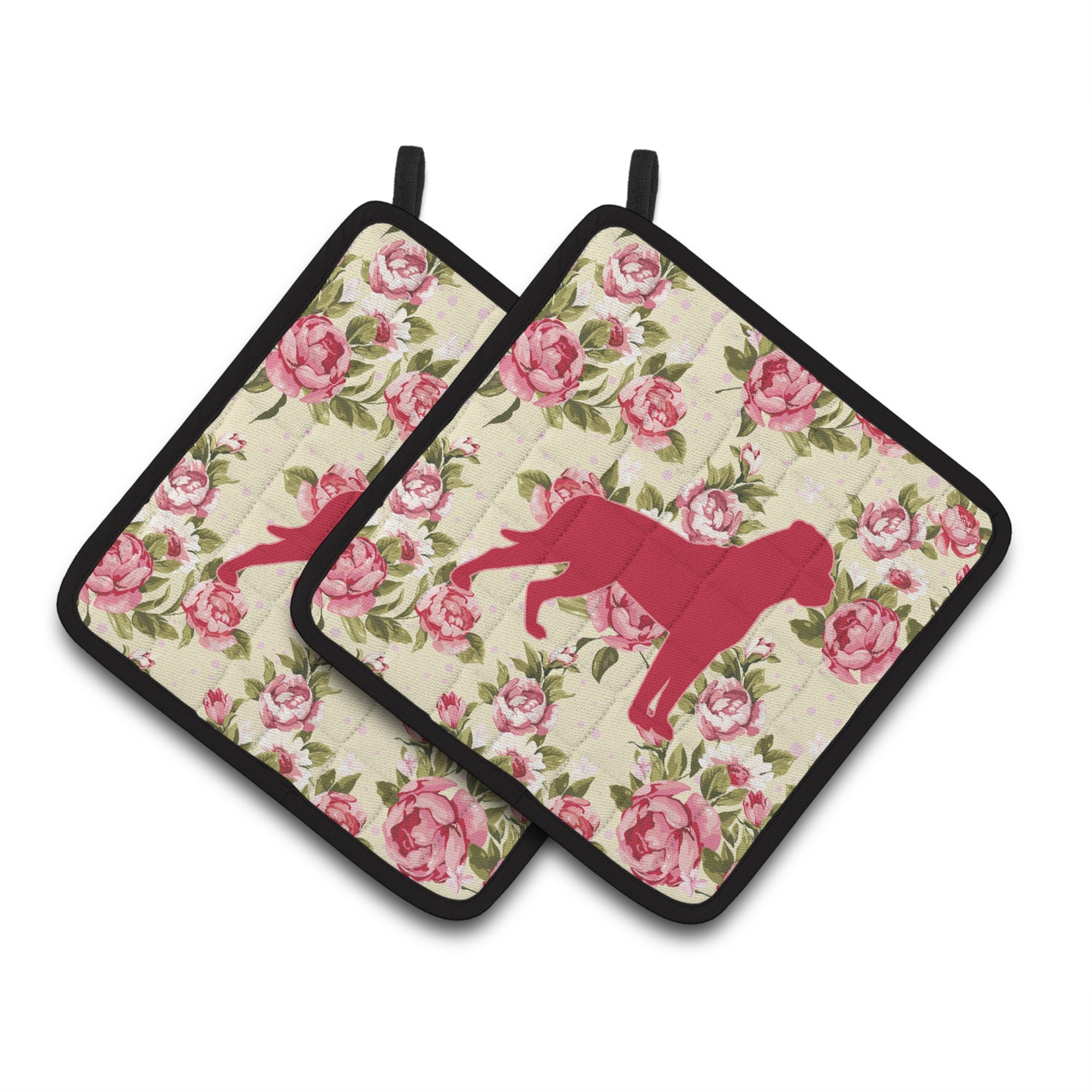 'Caroline'S Treasures Rottweiler Shabby Chic Yellow Roses Pair Of Pot Holders Bb1083-Rs-Yw-Pthd, 7.5Hx7.5W, Multicolor''