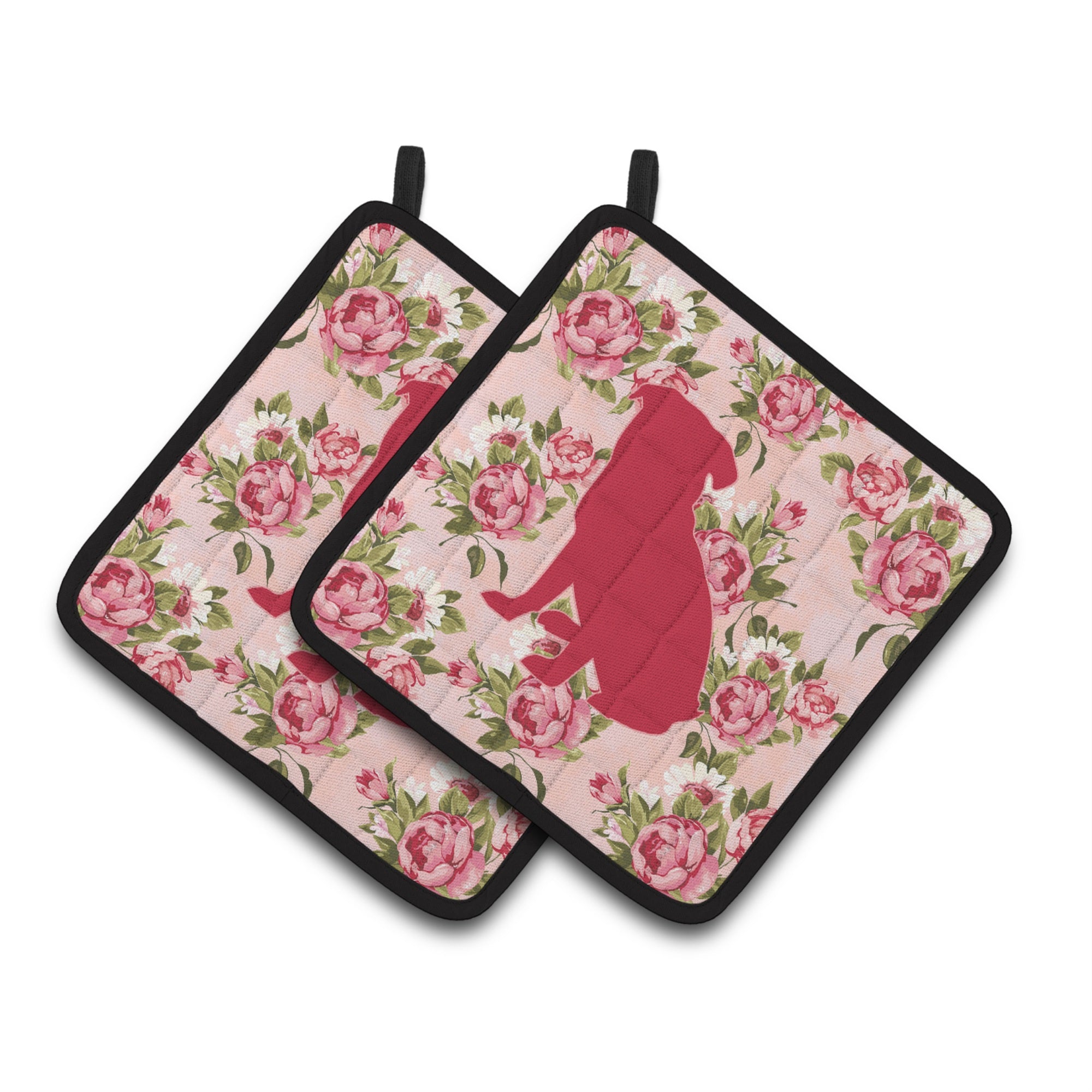 'Caroline'S Treasures Pug Shabby Chic Pink Roses Pair Of Pot Holders Bb1084-Rs-Pk-Pthd, 7.5Hx7.5W, Multicolor''