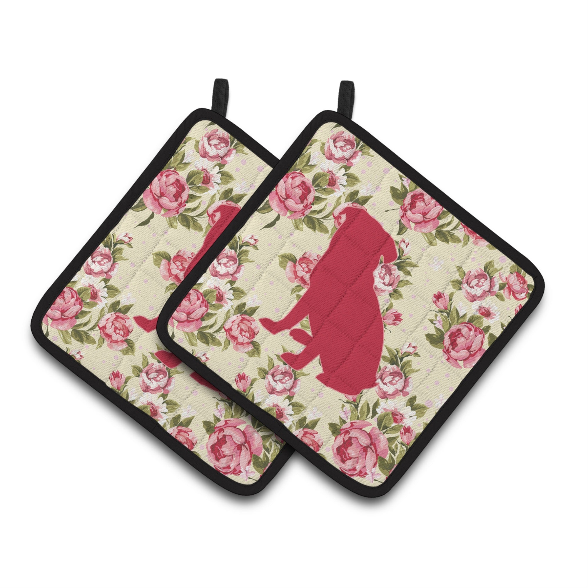 'Caroline'S Treasures Pug Shabby Chic Yellow Roses Pair Of Pot Holders Bb1084-Rs-Yw-Pthd, 7.5Hx7.5W, Multicolor''