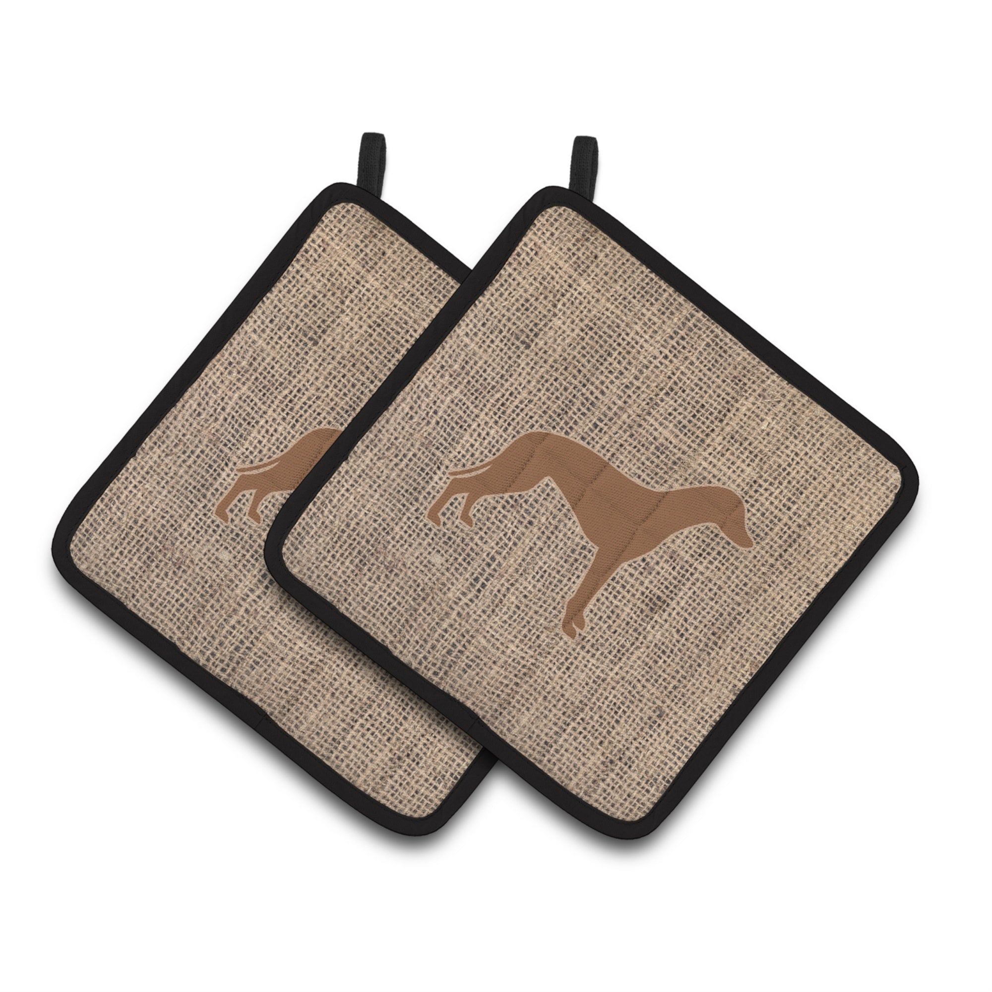 'Caroline'S Treasures Greyhound Faux Burlap & Brown Pair Of Pot Holders Bb1086-Bl-Bn-Pthd, 7.5Hx7.5W, Multicolor''