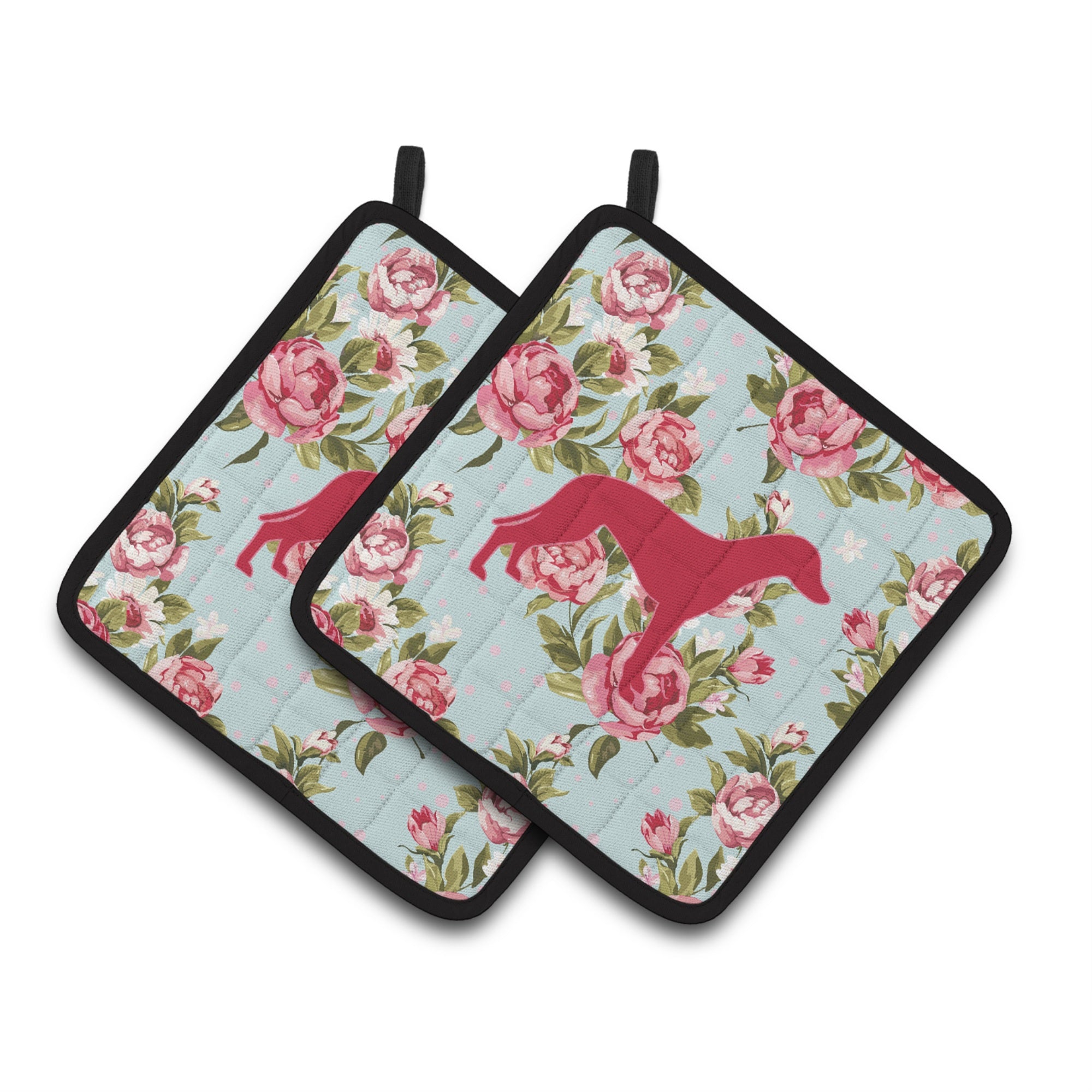 'Caroline'S Treasures Greyhound Shabby Chic Blue Roses Pair Of Pot Holders Bb1086-Rs-Bu-Pthd, 7.5Hx7.5W, Multicolor''