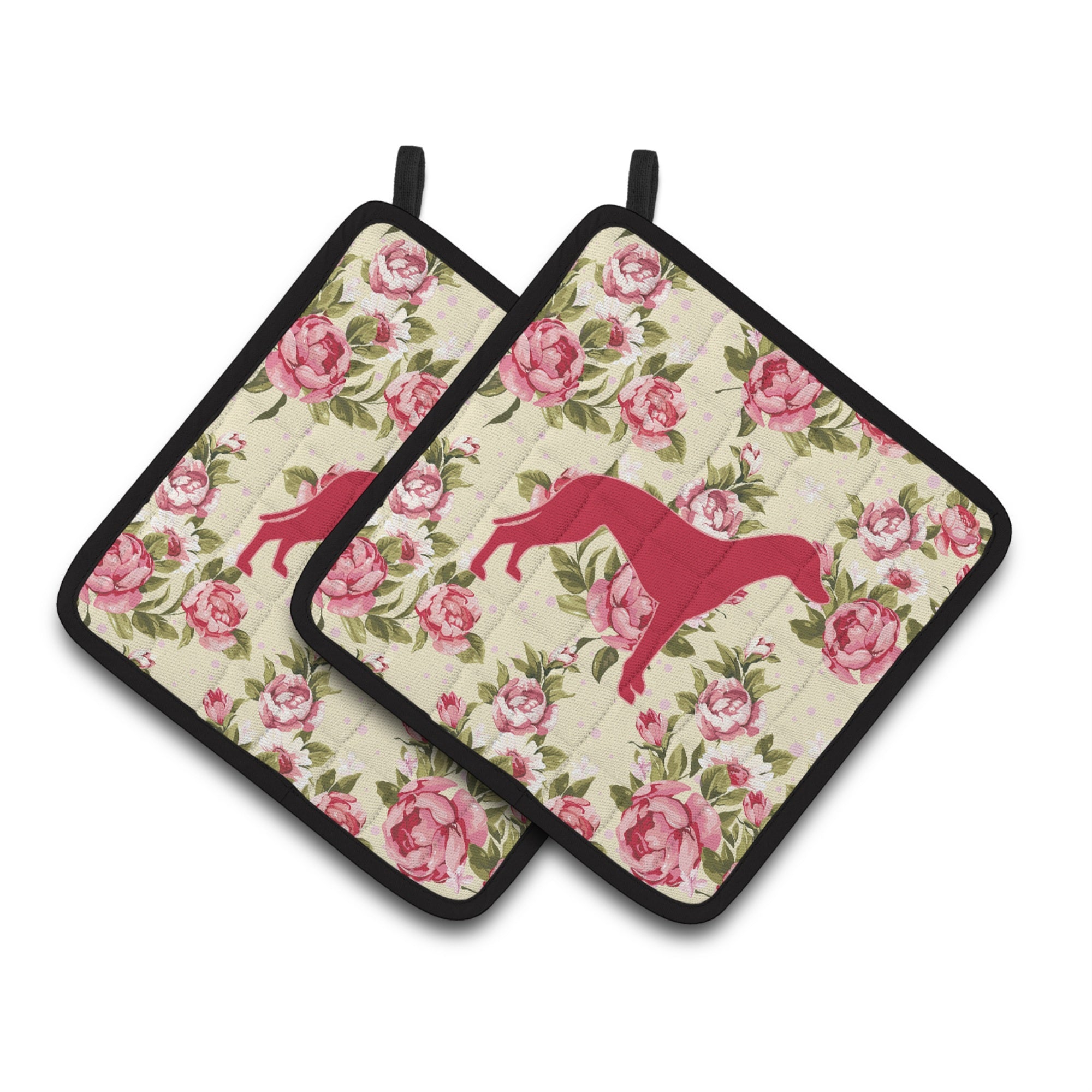 'Caroline'S Treasures Greyhound Shabby Chic Yellow Roses Pair Of Pot Holders Bb1086-Rs-Yw-Pthd, 7.5Hx7.5W, Multicolor''