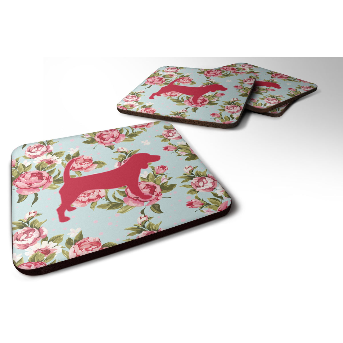 'Caroline'S Treasures Bb1087-Rs-Bu-Fc Beagle Shabby Chic Blue Roses Foam Coasters (Set Of 4), 3.5'''' H X 3.5'''' W, Multicolor