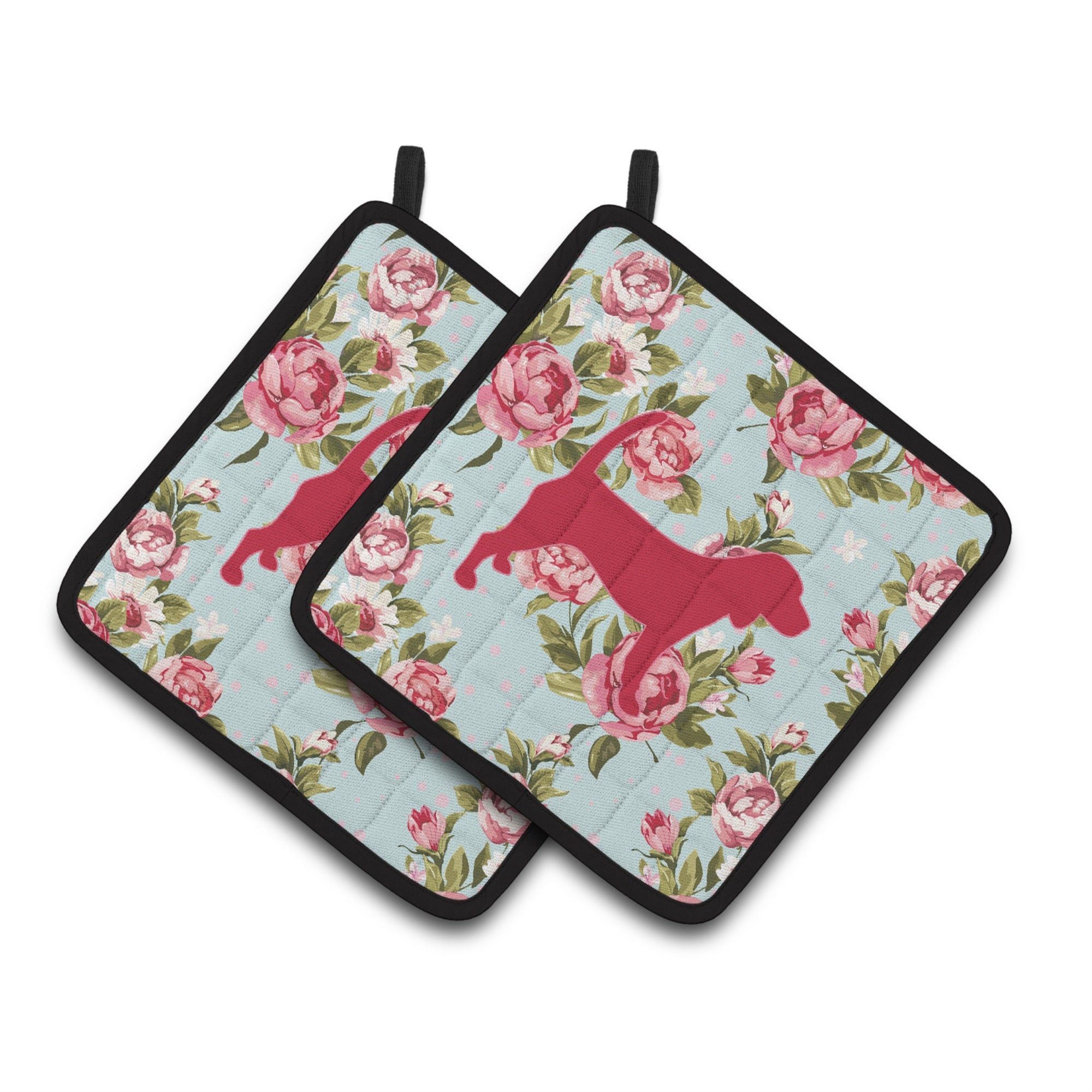 'Caroline'S Treasures Beagle Shabby Chic Blue Roses Pair Of Pot Holders Bb1087-Rs-Bu-Pthd, 7.5Hx7.5W, Multicolor''