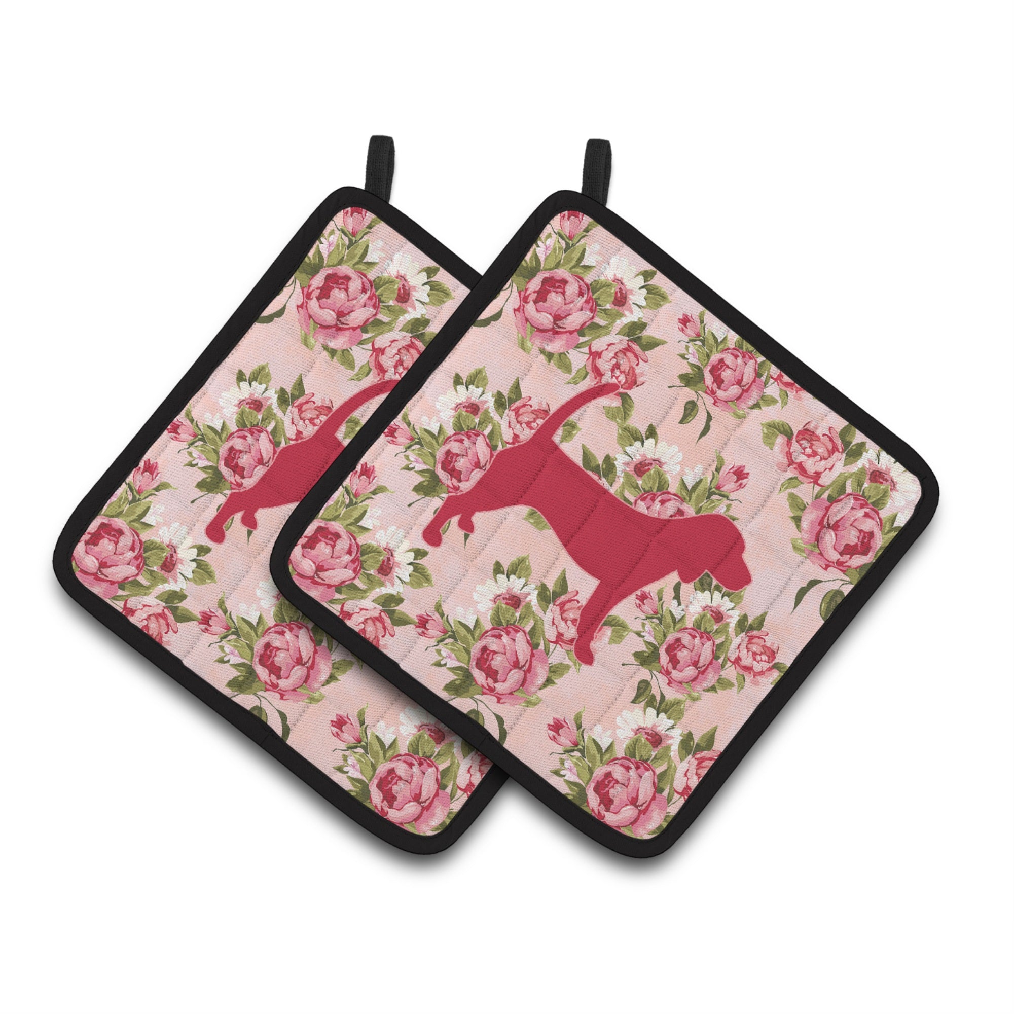 'Caroline'S Treasures Beagle Shabby Chic Pink Roses Pair Of Pot Holders Bb1087-Rs-Pk-Pthd, 7.5Hx7.5W, Multicolor''