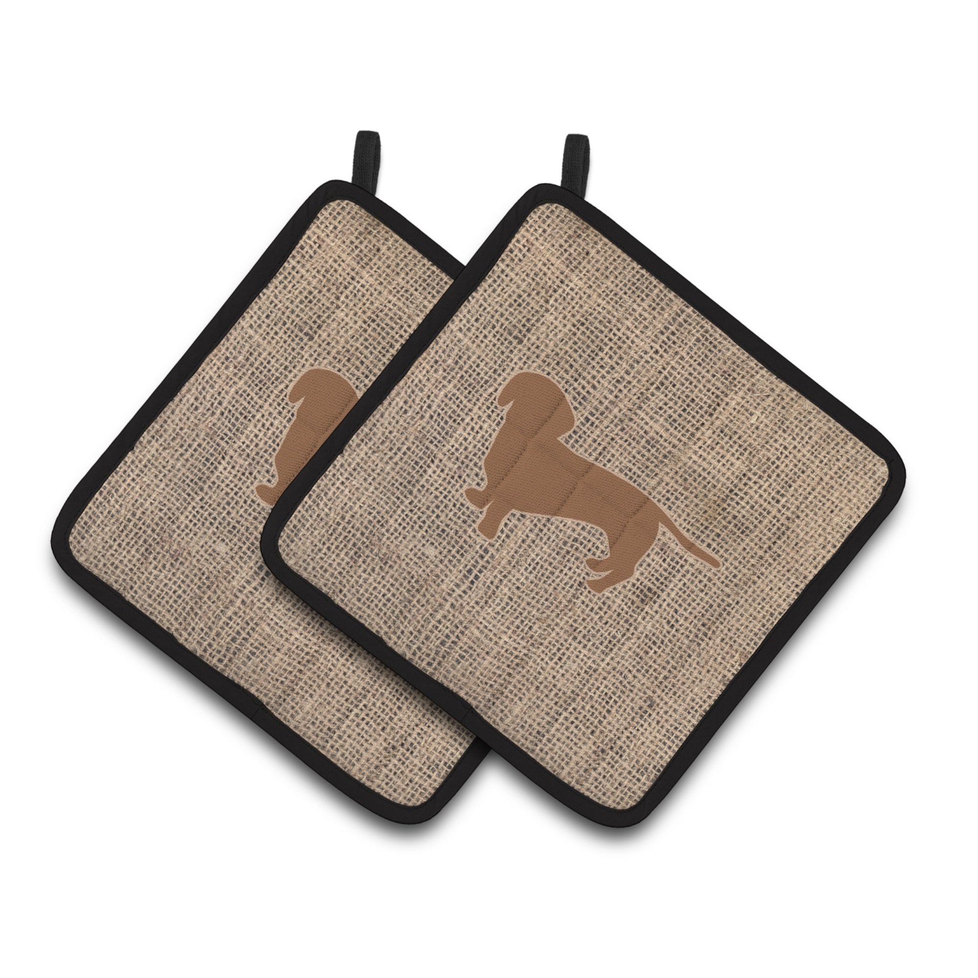 'Caroline'S Treasures Dachshund Faux Burlap & Brown Pair Of Pot Holders Bb1088-Bl-Bn-Pthd, 7.5Hx7.5W, Multicolor''
