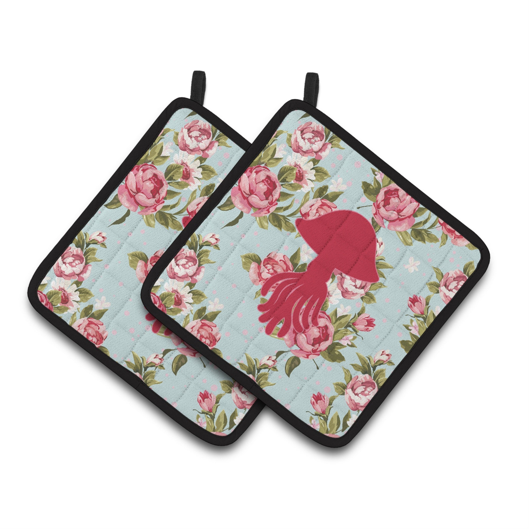 'Caroline'S Treasures Jellyfish Shabby Chic Blue Roses Pair Of Pot Holders Bb1089-Rs-Bu-Pthd, 7.5Hx7.5W, Multicolor''