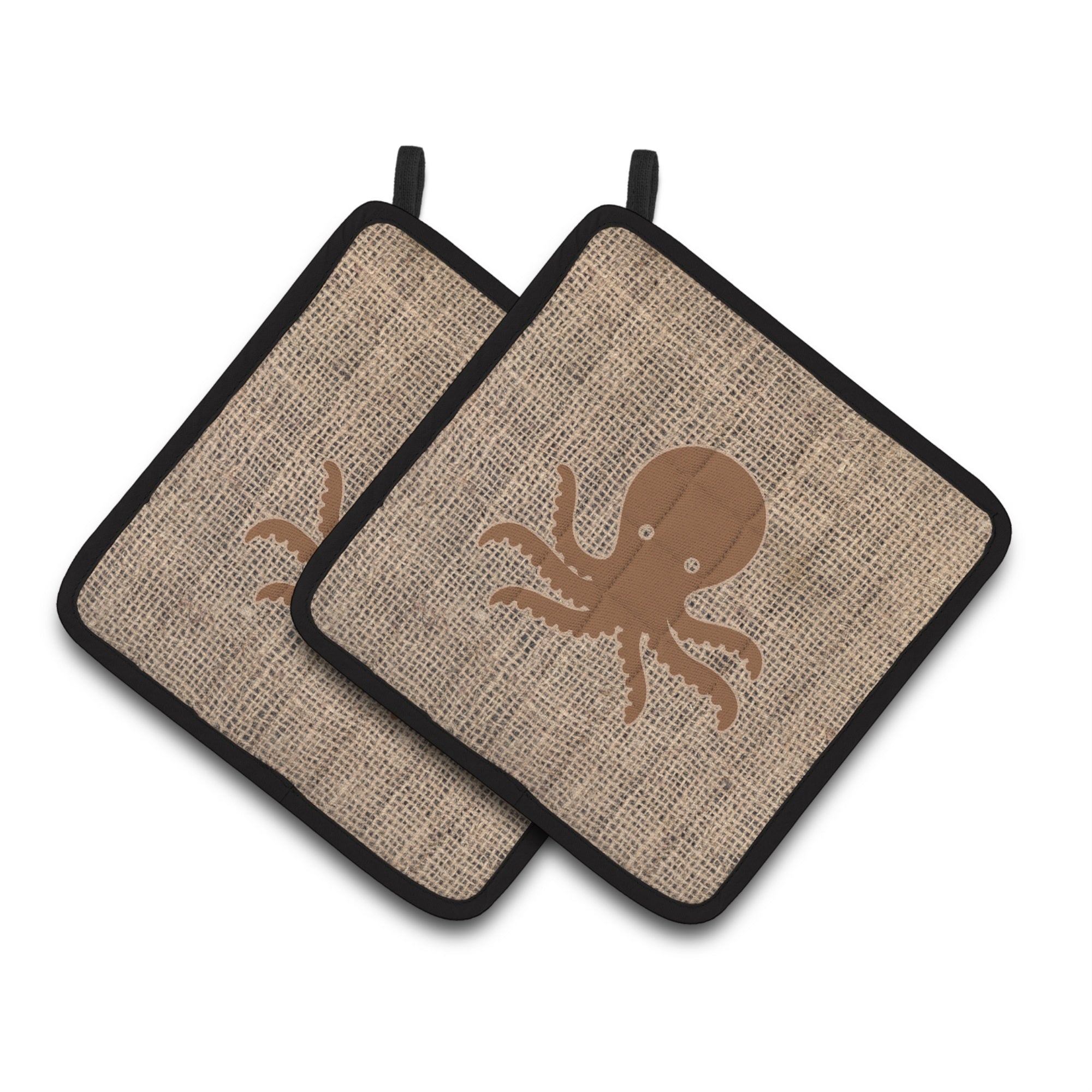 'Caroline'S Treasures Bb1090-Bl-Bn-Pthd Octopus Faux Pot Holders (1 Pair), 7.5'''' X 7.5'''', Burlap/Brown''