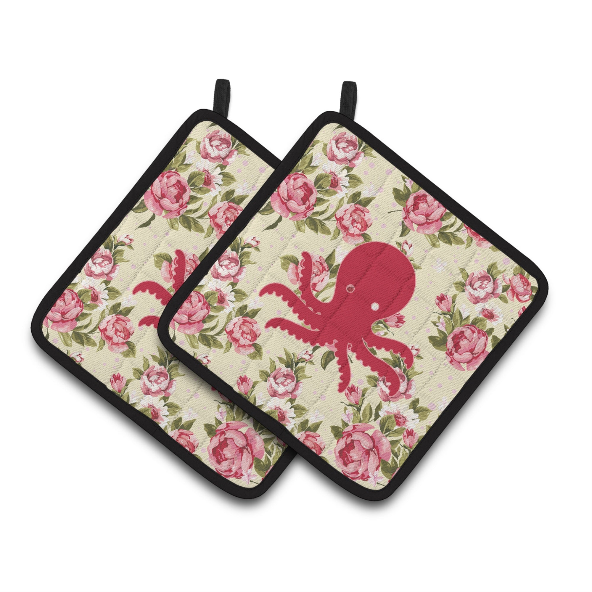 'Caroline'S Treasures Octopus Shabby Chic Yellow Roses Pair Of Pot Holders Bb1090-Rs-Yw-Pthd, 7.5Hx7.5W, Multicolor''