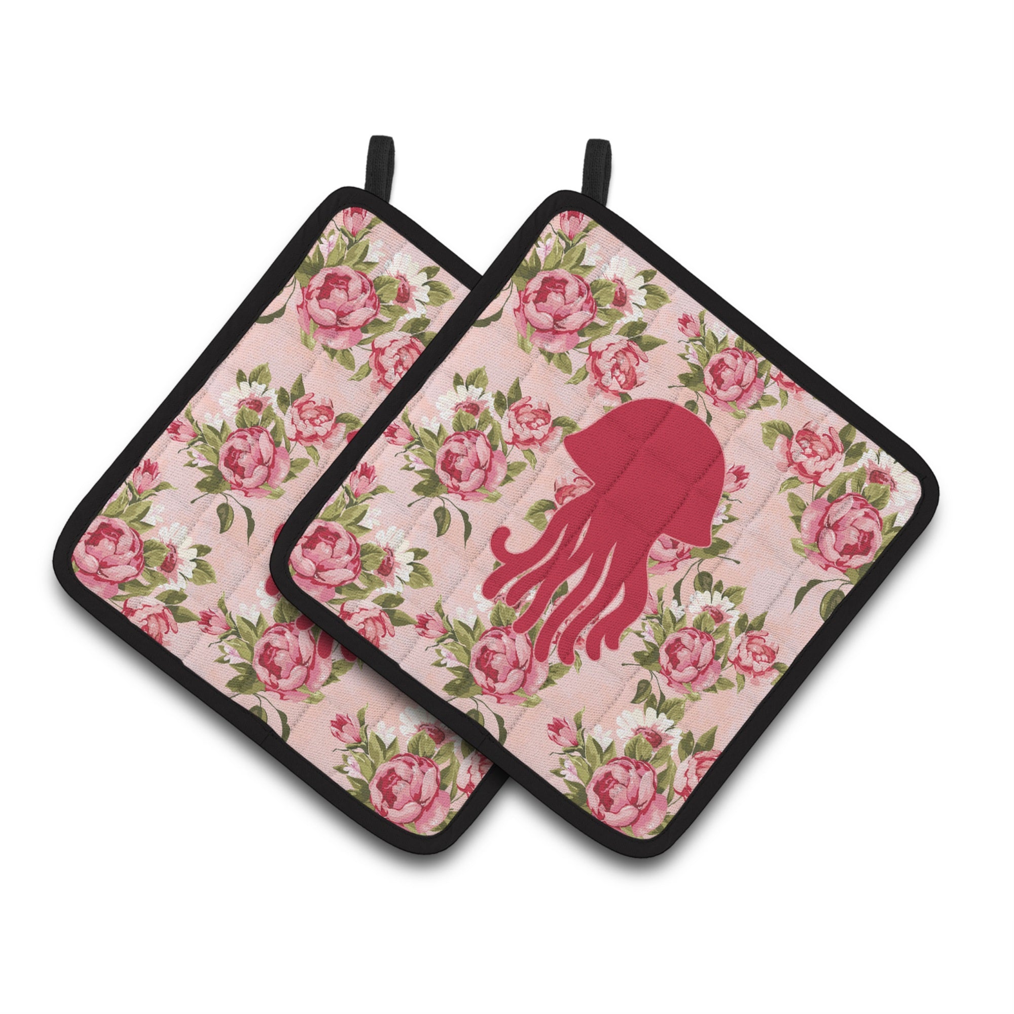 'Caroline'S Treasures Jellyfish Shabby Chic Pink Roses Pair Of Pot Holders Bb1091-Rs-Pk-Pthd, 7.5Hx7.5W, Multicolor''