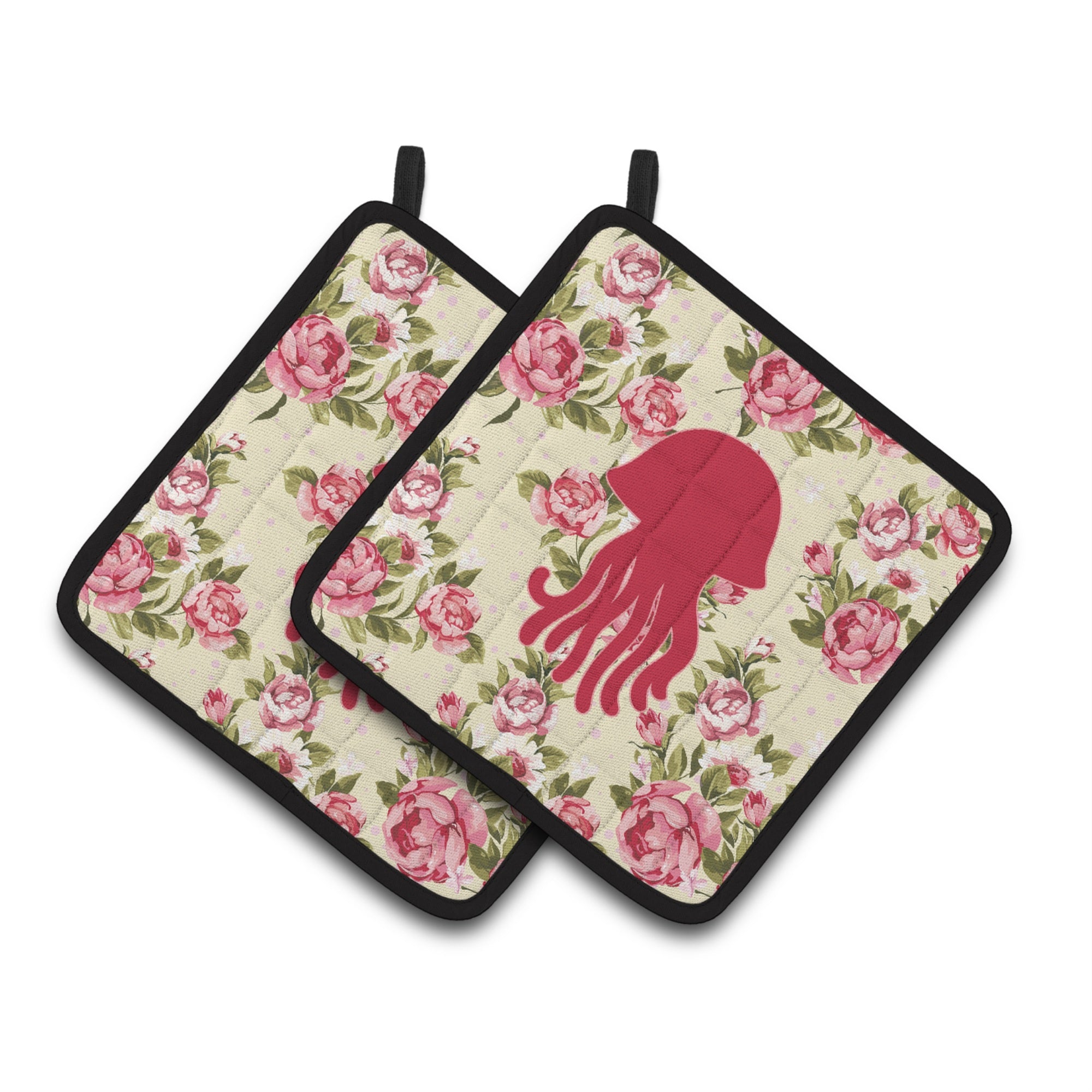 'Caroline'S Treasures Jellyfish Shabby Chic Yellow Roses Pair Of Pot Holders Bb1091-Rs-Yw-Pthd, 7.5Hx7.5W, Multicolor''