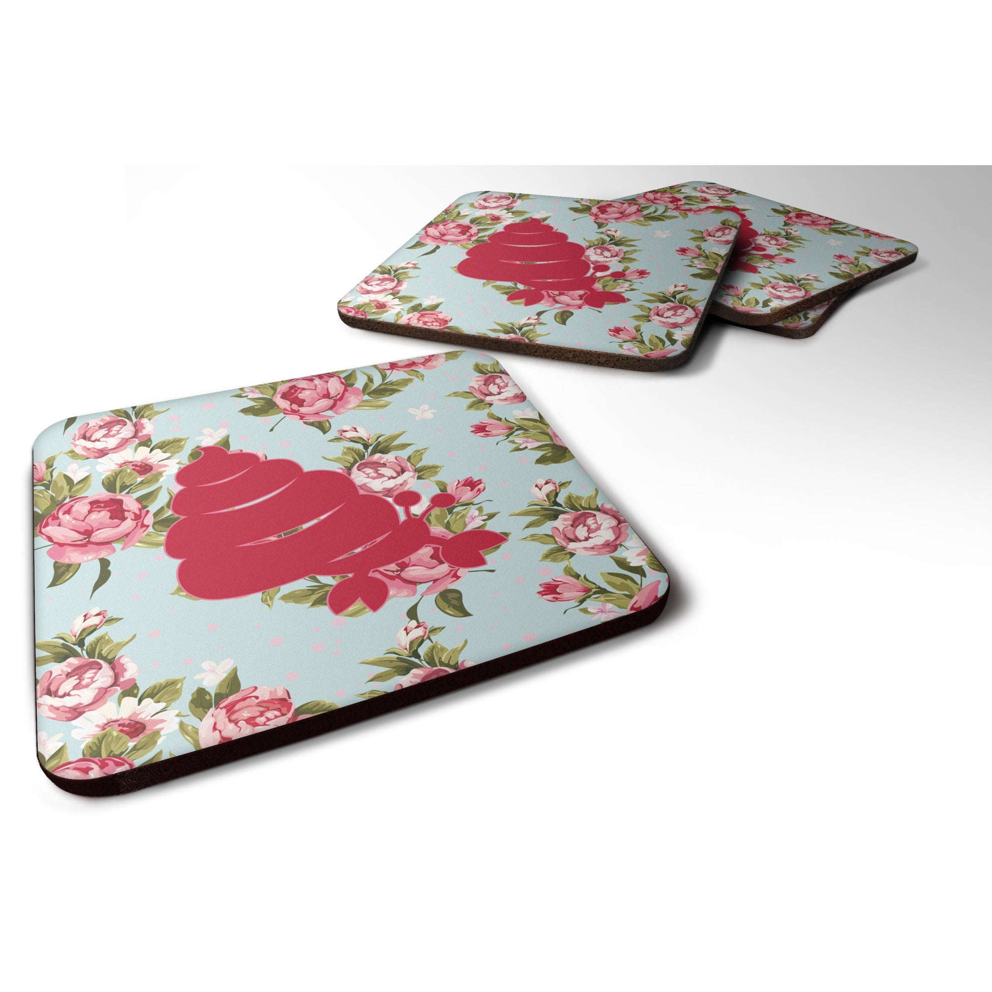 'Caroline'S Treasures Bb1092-Rs-Bu-Fc Hermit Crab Shabby Chic Blue Roses Foam Coasters (Set Of 4), 3.5'''' H X 3.5'''' W, Multi