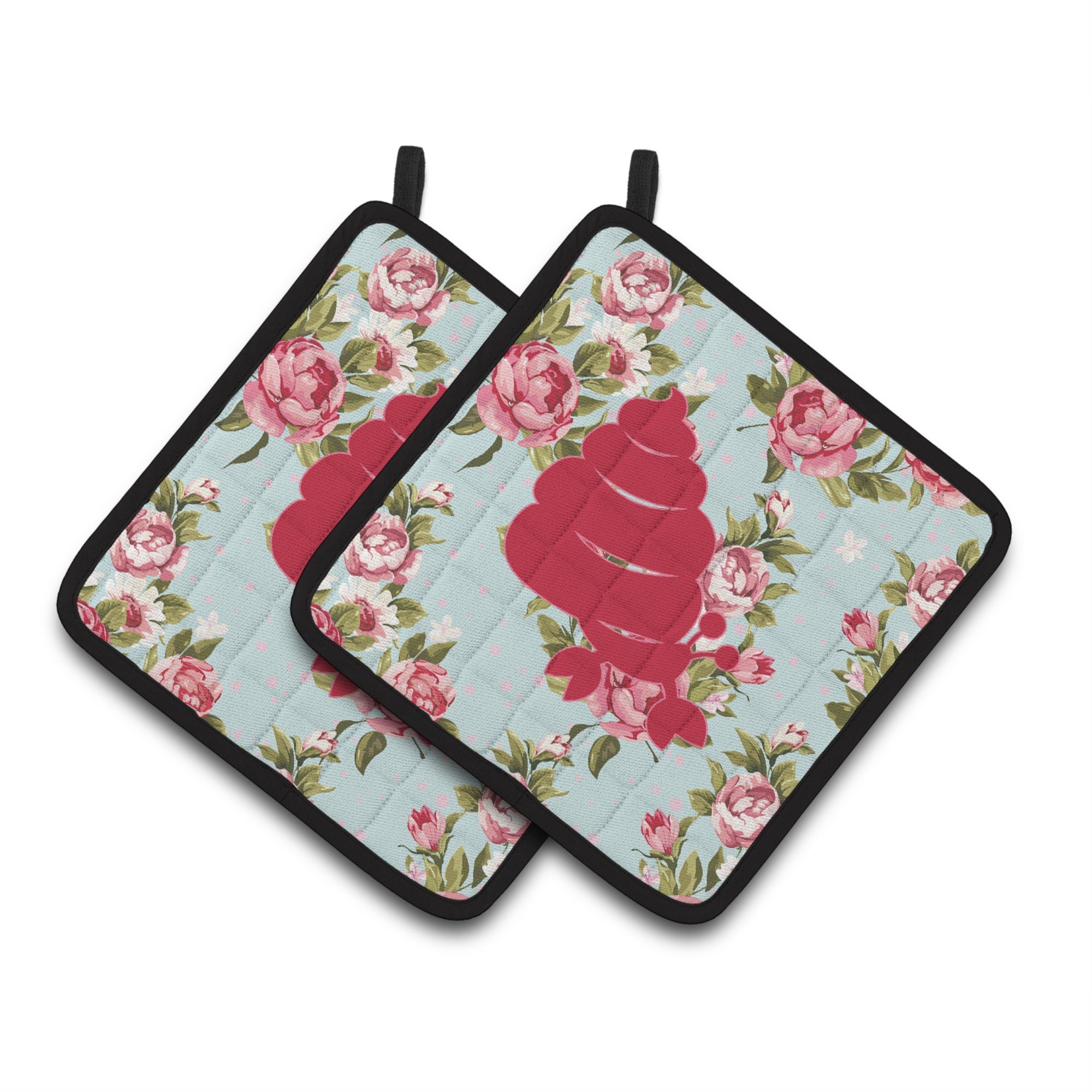 'Caroline'S Treasures Hermit Crab Shabby Chic Blue Roses Pair Of Pot Holders Bb1092-Rs-Bu-Pthd, 7.5Hx7.5W, Multicolor''