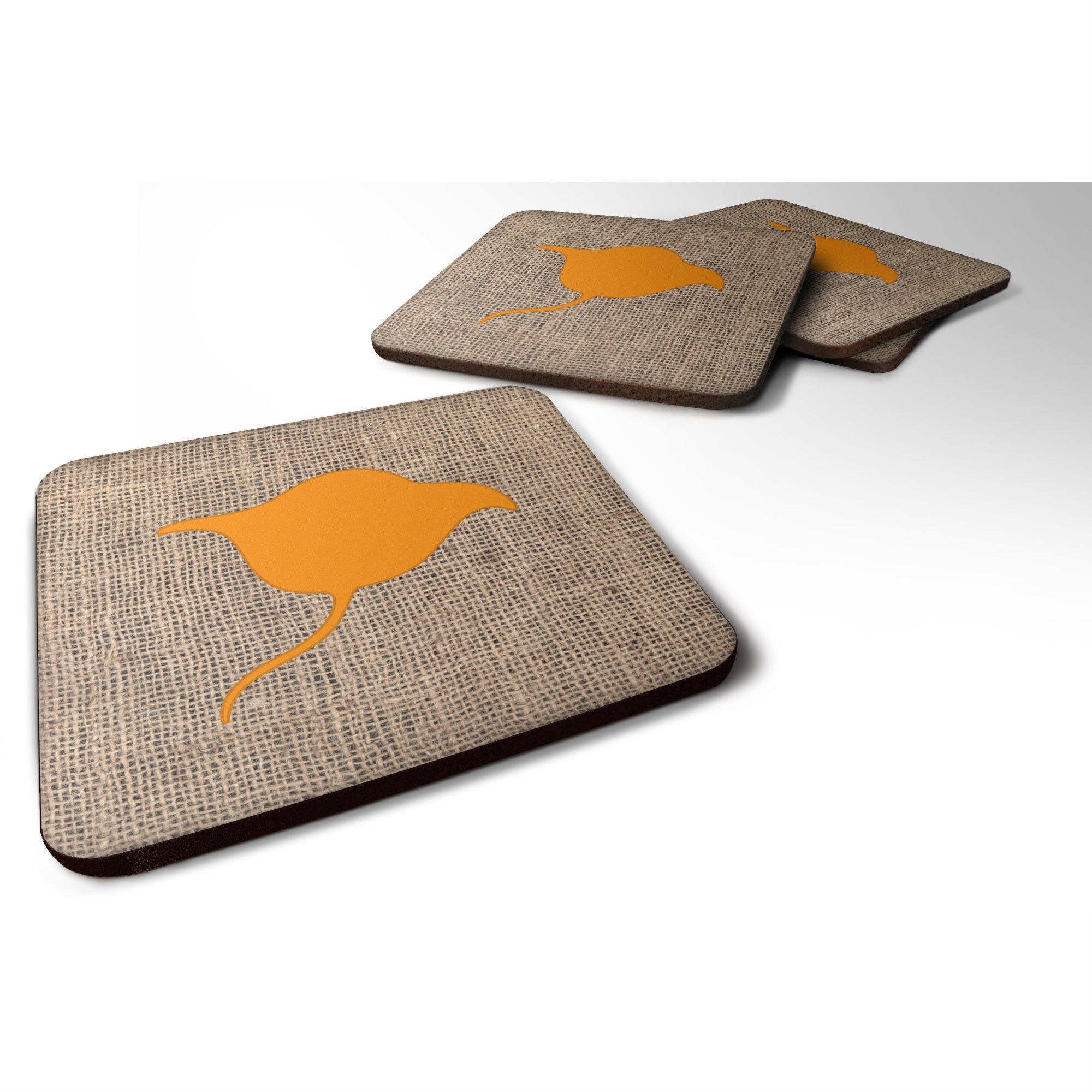 'Caroline'S Treasures Bb1094-Bl-Or-Fc Stingray Burlap And Orange Foam Coasters (Set Of 4), 3.5'''' H X 3.5'''' W, Multicolor''