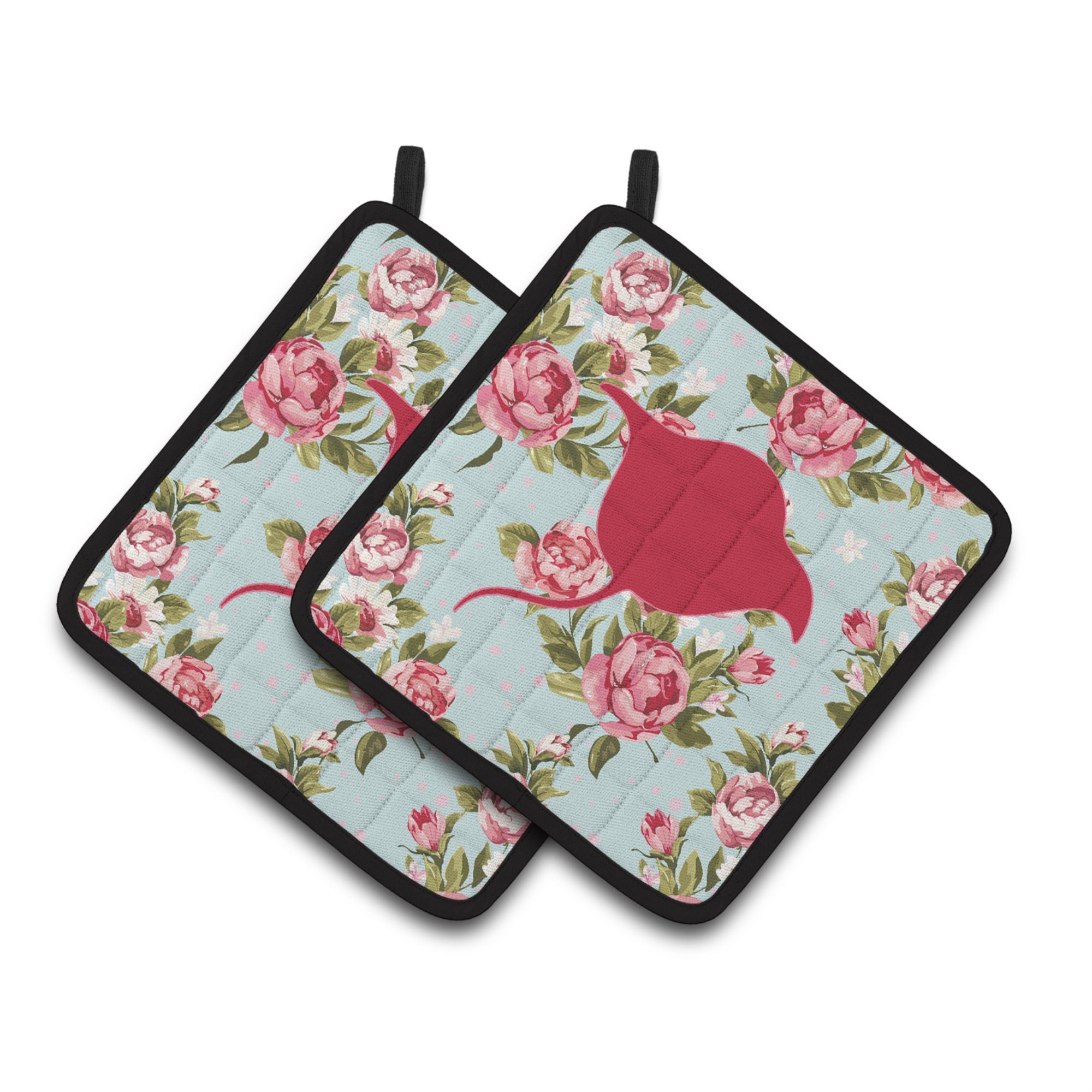 'Caroline'S Treasures Stingray Shabby Chic Blue Roses Pair Of Pot Holders Bb1094-Rs-Bu-Pthd, 7.5Hx7.5W, Multicolor''