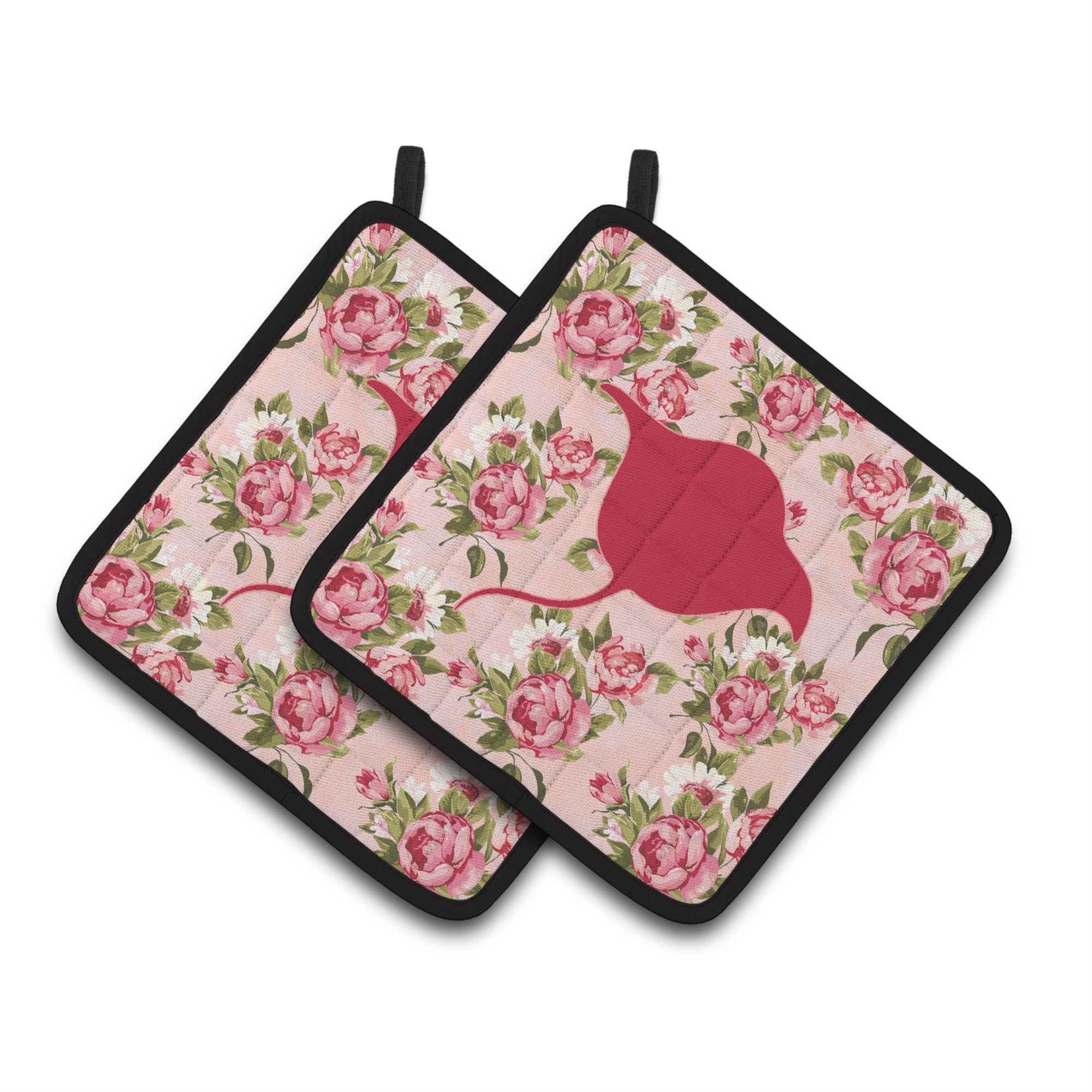 'Caroline'S Treasures Stingray Shabby Chic Pink Roses Pair Of Pot Holders Bb1094-Rs-Pk-Pthd, 7.5Hx7.5W, Multicolor''