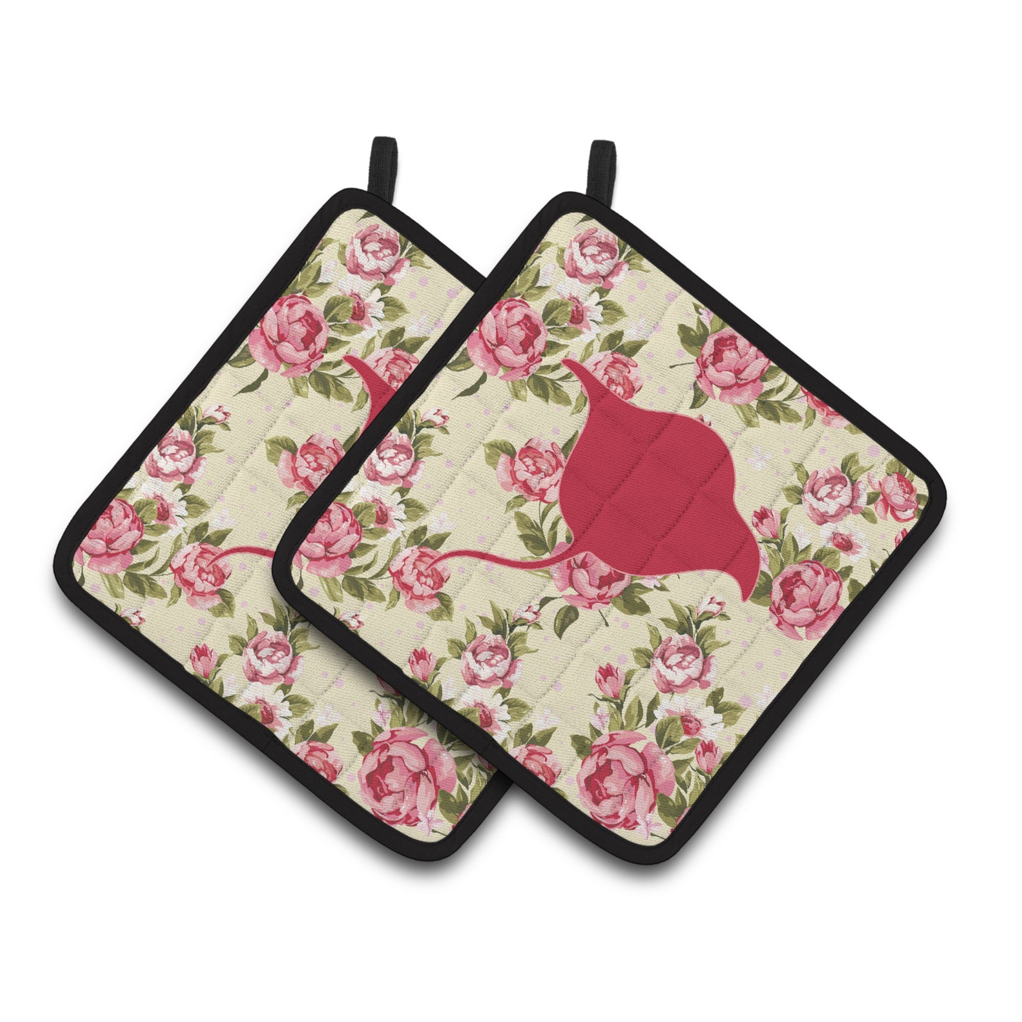 'Caroline'S Treasures Stingray Shabby Chic Yellow Roses Pair Of Pot Holders Bb1094-Rs-Yw-Pthd, 7.5Hx7.5W, Multicolor''