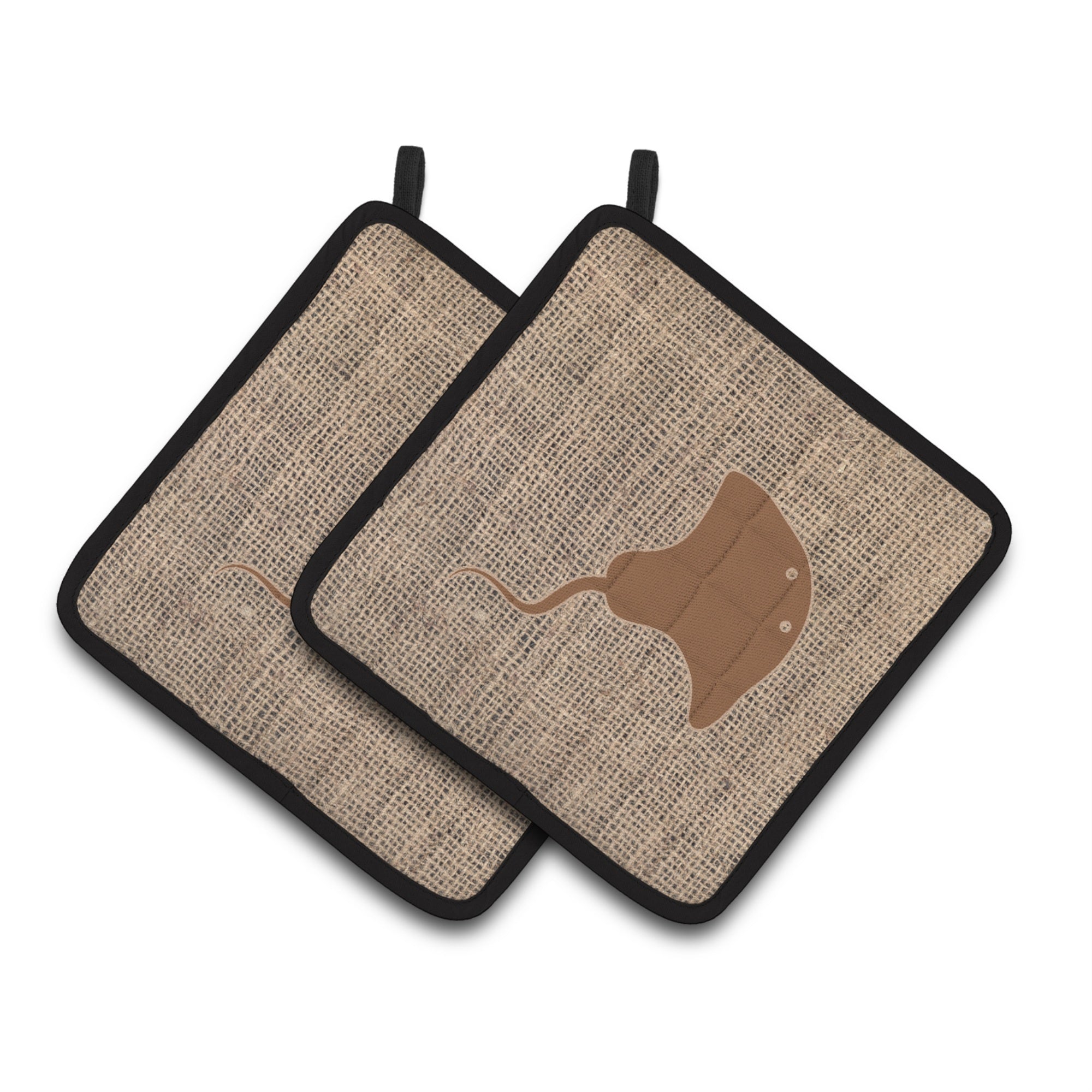 'Caroline'S Treasures Stingray Faux Burlap & Brown Pair Of Pot Holders Bb1095-Bl-Bn-Pthd, 7.5Hx7.5W, Multicolor''
