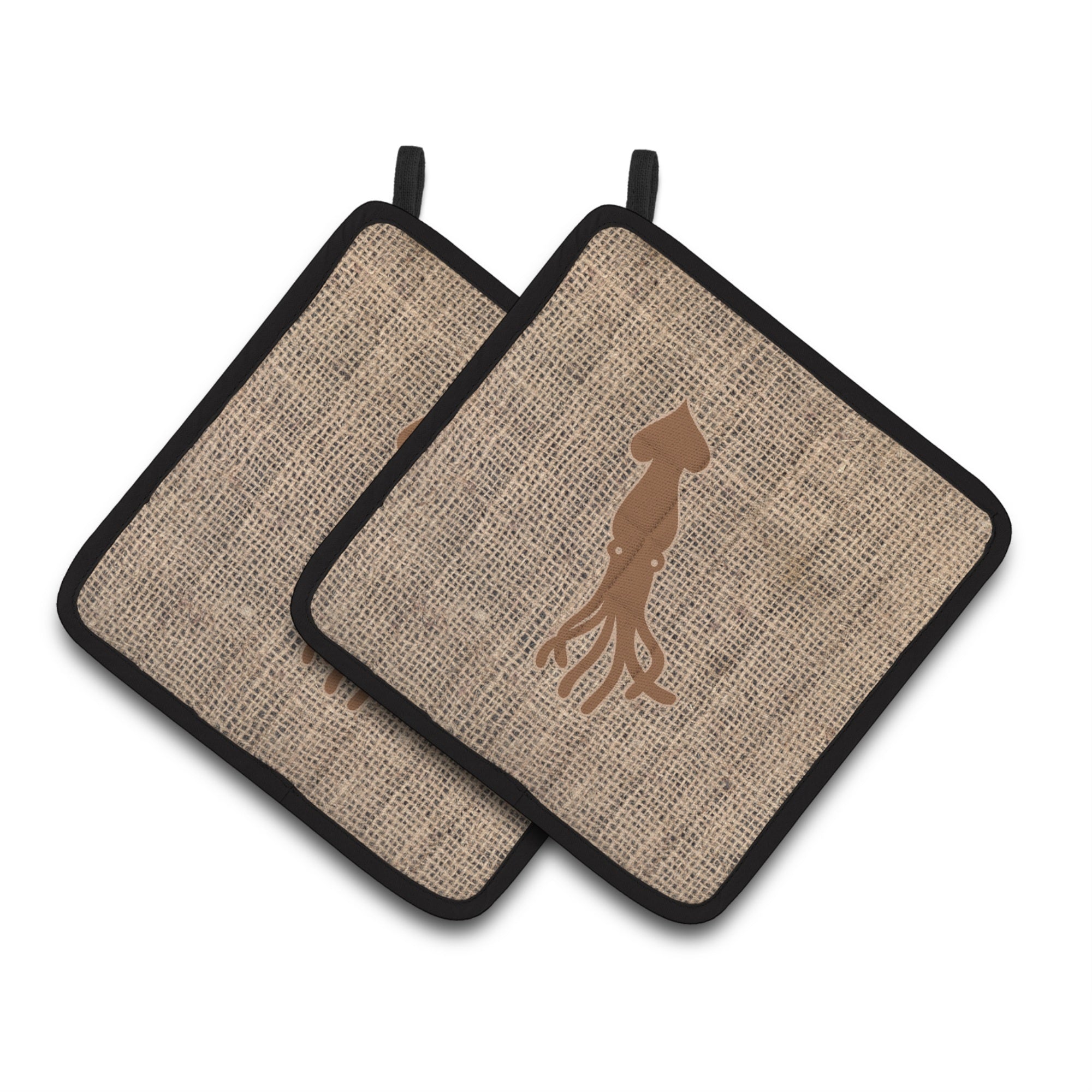 'Caroline'S Treasures Squid Faux Burlap & Brown Pair Of Pot Holders Bb1096-Bl-Bn-Pthd, 7.5Hx7.5W, Multicolor''