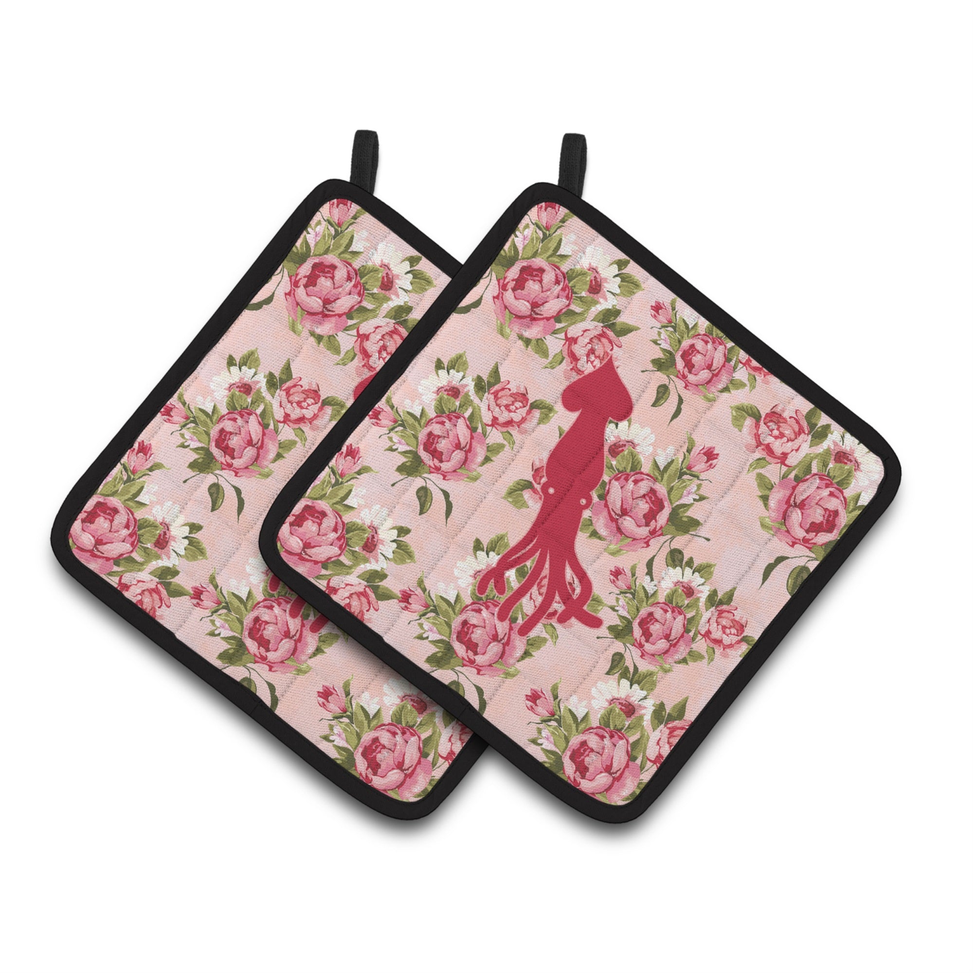 'Caroline'S Treasures Bb1096-Rs-Pk-Pthd Squid Shabby Chic Pink Roses Pot Holders (1 Pair), 7.5'''' X 7.5'''', Multicolor''