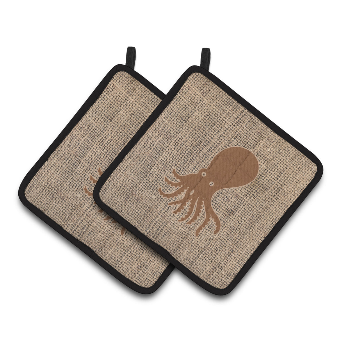 'Caroline'S Treasures Bb1098-Bl-Bn-Pthd Octopus Faux Pot Holders (1 Pair), 7.5'''' X 7.5'''', Burlap/Brown''