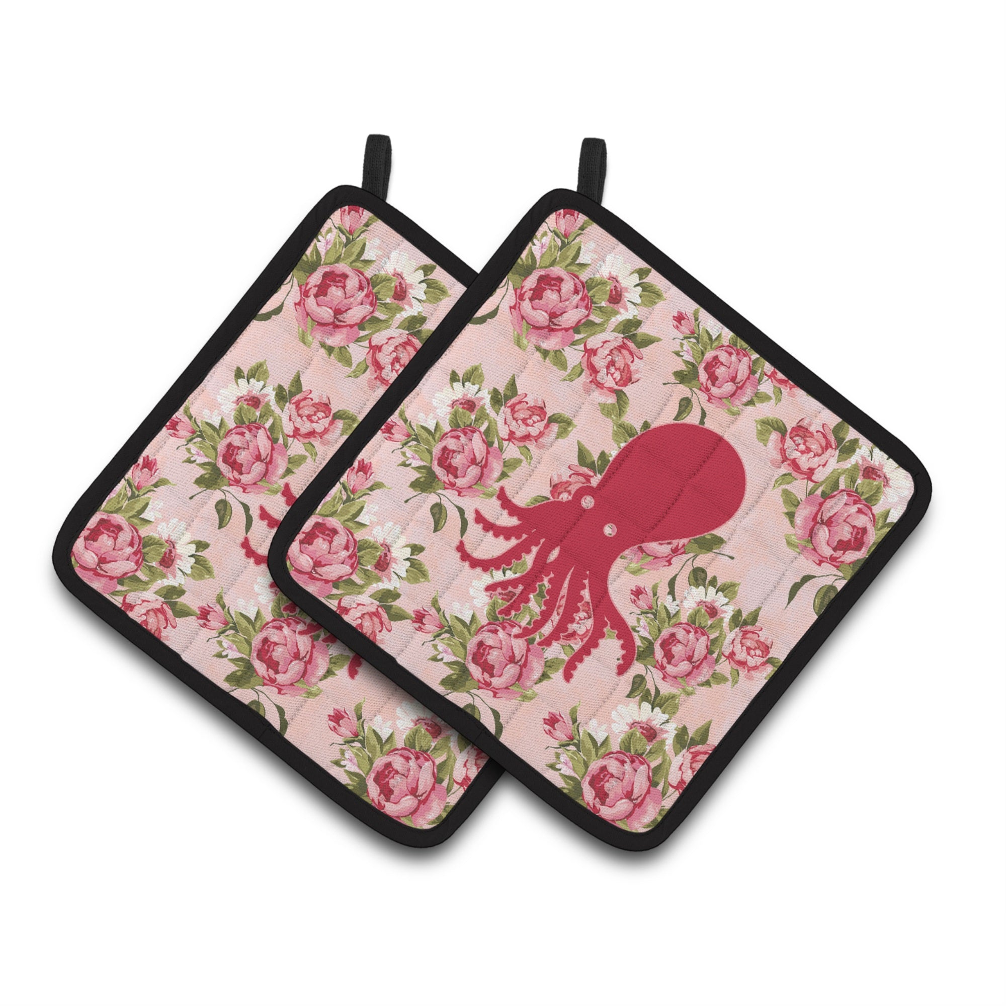 'Caroline'S Treasures Bb1098-Rs-Pk-Pthd Octopus Shabby Chic Pink Roses Pot Holders (1 Pair), 7.5'''' X 7.5'''', Multicolor''