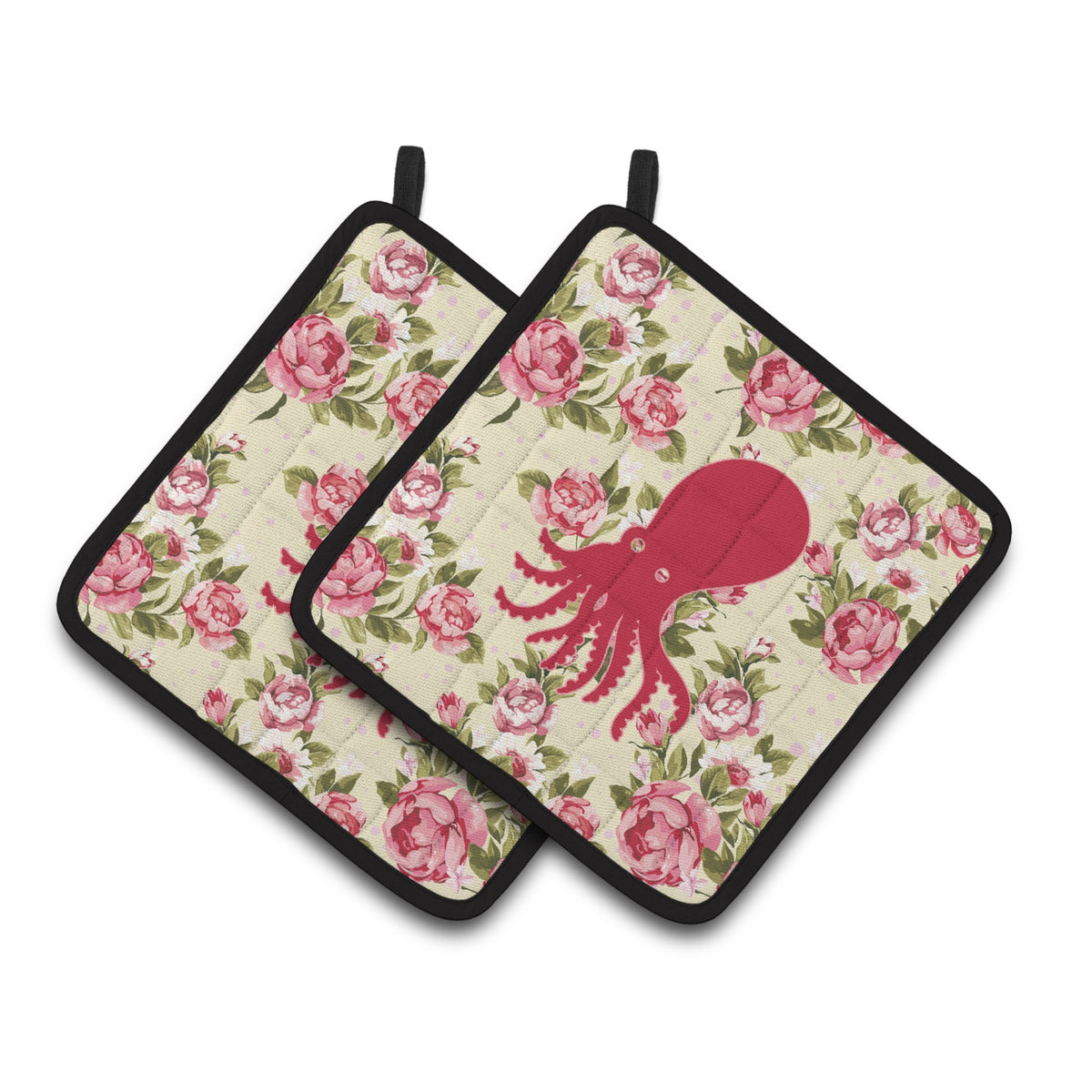 'Caroline'S Treasures Octopus Shabby Chic Yellow Roses Pair Of Pot Holders Bb1098-Rs-Yw-Pthd, 7.5Hx7.5W, Multicolor''