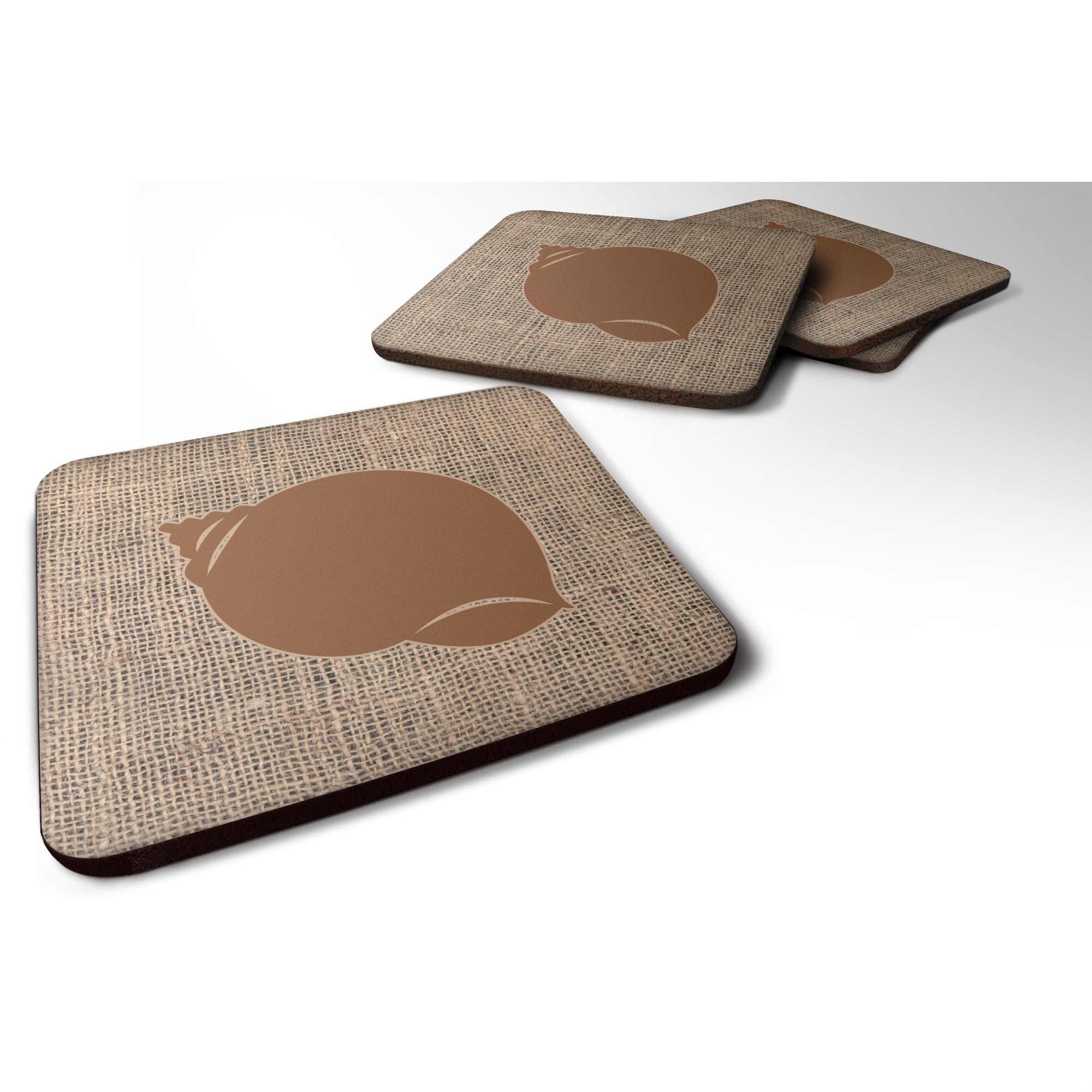 'Caroline'S Treasures Bb1099-Bl-Bn-Fc Shell Burlap And Brown Foam Coasters (Set Of 4), 3.5'''' H X 3.5'''' W, Multicolor''