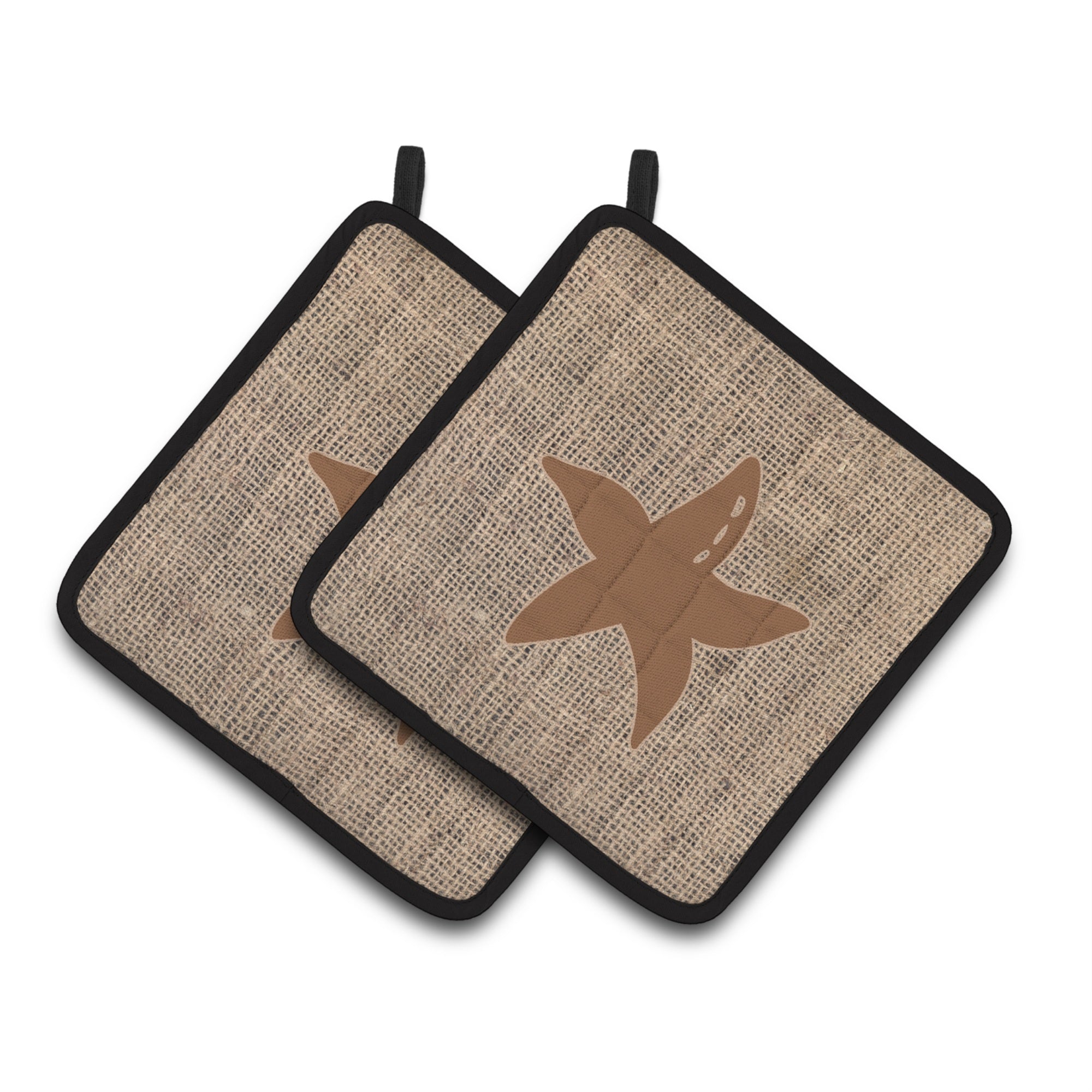 'Caroline'S Treasures Starfish Faux Burlap & Brown Pair Of Pot Holders Bb1100-Bl-Bn-Pthd, 7.5Hx7.5W, Multicolor''
