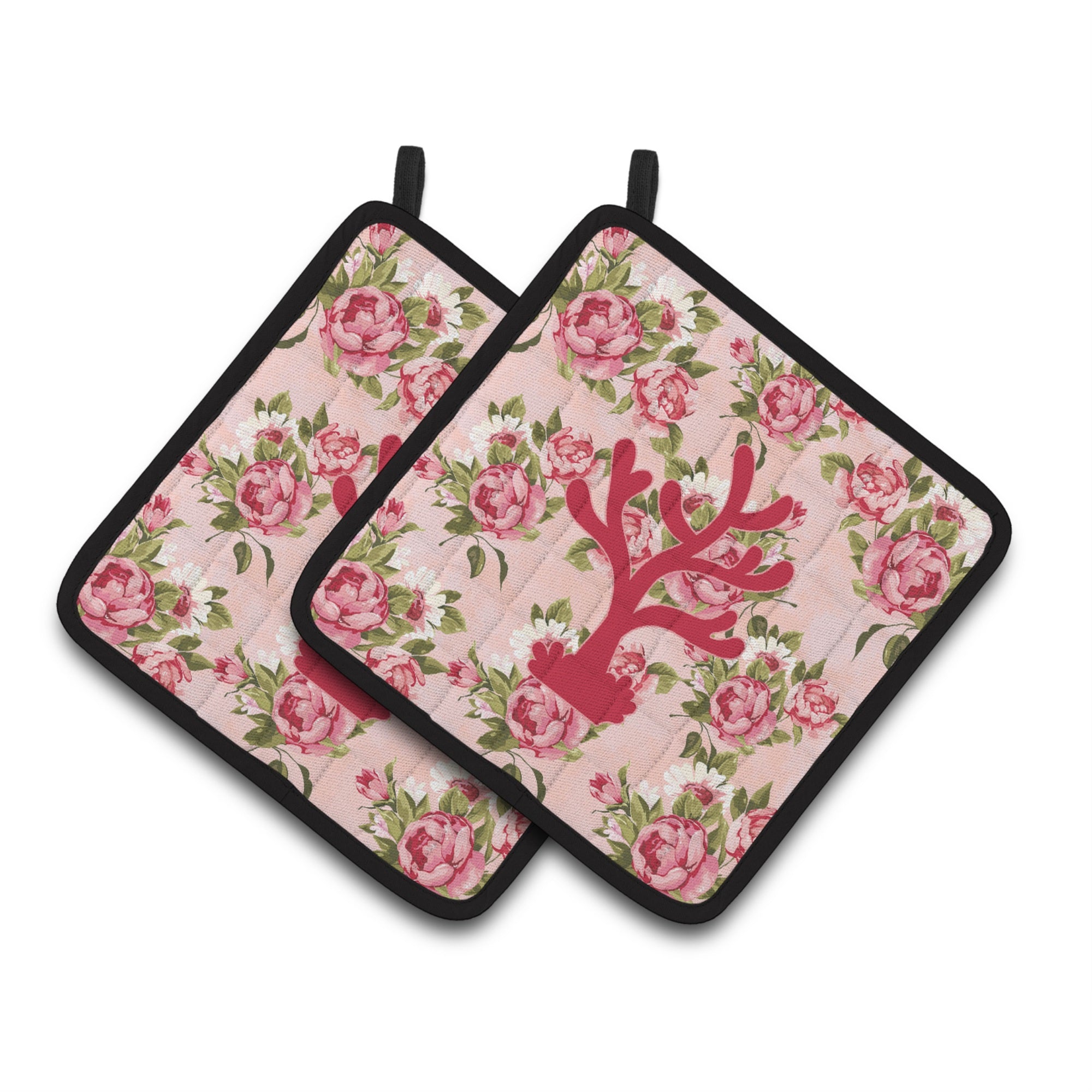 'Caroline'S Treasures Bb1101-Rs-Pk-Pthd Coral Shabby Chic Pink Roses Pot Holders (1 Pair), 7.5'''' X 7.5'''', Multicolor''