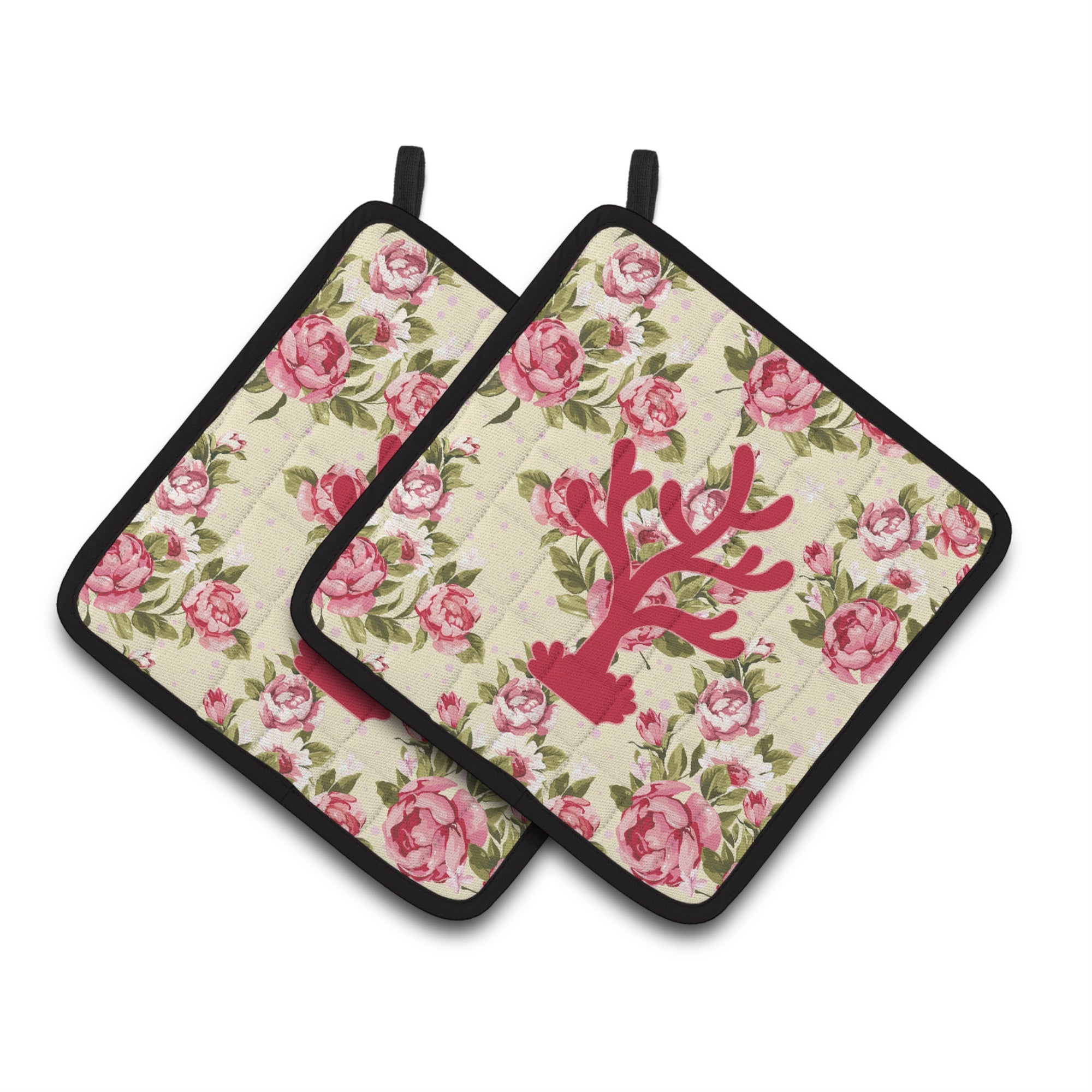 'Caroline'S Treasures Coral Shabby Chic Yellow Roses Pair Of Pot Holders Bb1101-Rs-Yw-Pthd, 7.5Hx7.5W, Multicolor''