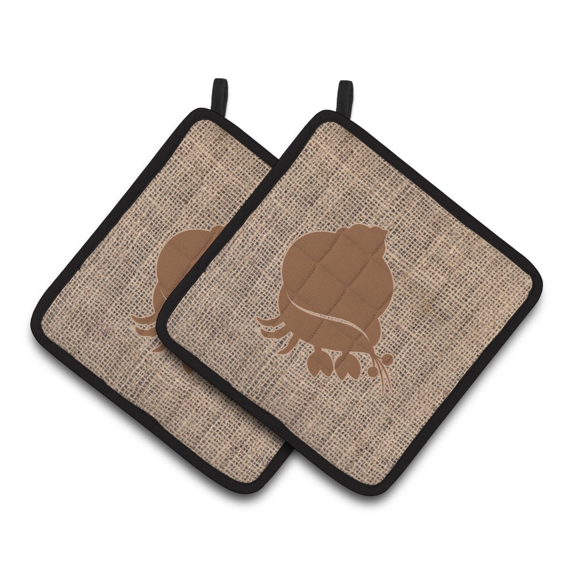 'Caroline'S Treasures Hermit Crab Faux Burlap & Brown Pair Of Pot Holders Bb1102-Bl-Bn-Pthd, 7.5Hx7.5W, Multicolor''