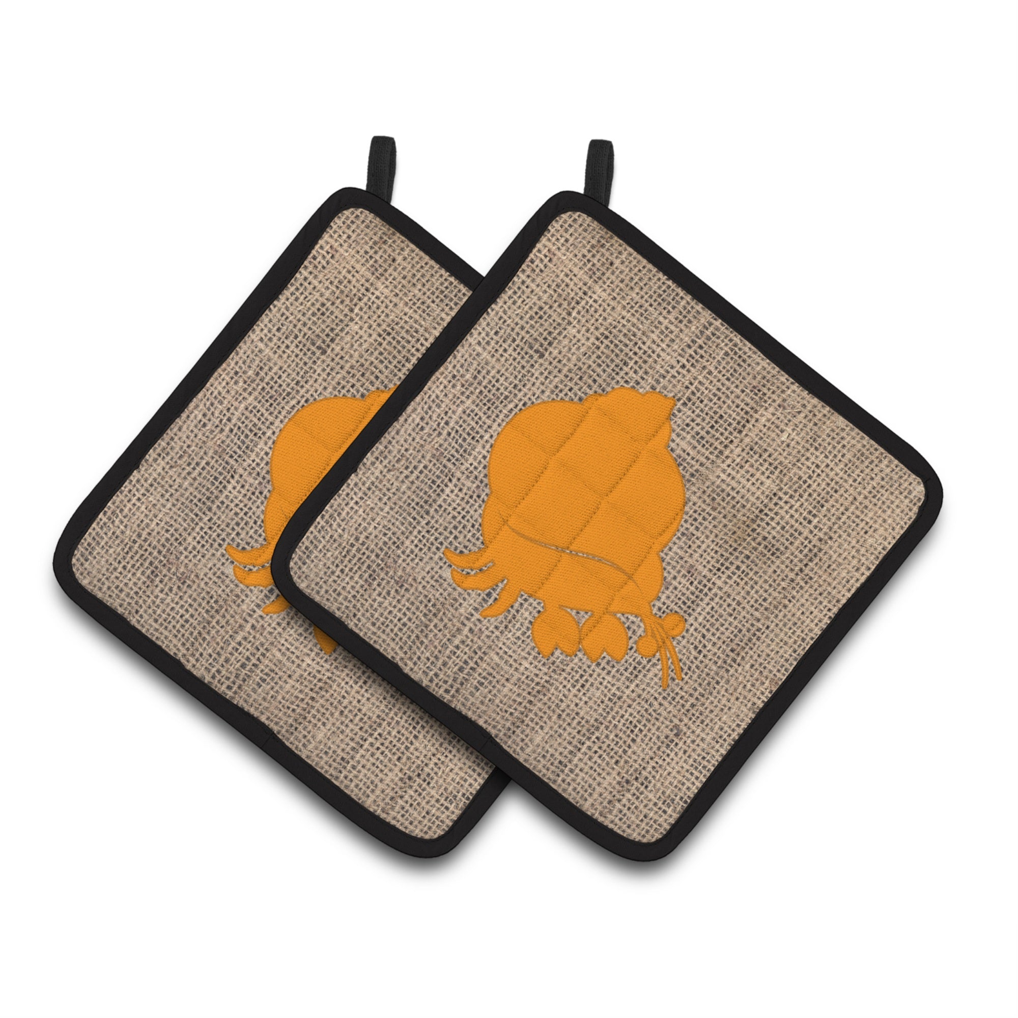 'Caroline'S Treasures Hermit Crab Faux Burlap & Orange Pair Of Pot Holders Bb1102-Bl-Or-Pthd, 7.5Hx7.5W, Multicolor''