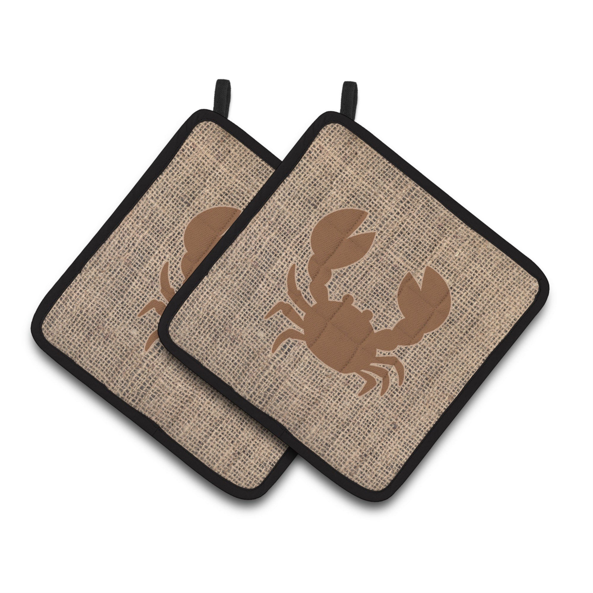 'Caroline'S Treasures Crab Faux Burlap & Brown Pair Of Pot Holders Bb1104-Bl-Bn-Pthd, 7.5Hx7.5W, Multicolor''