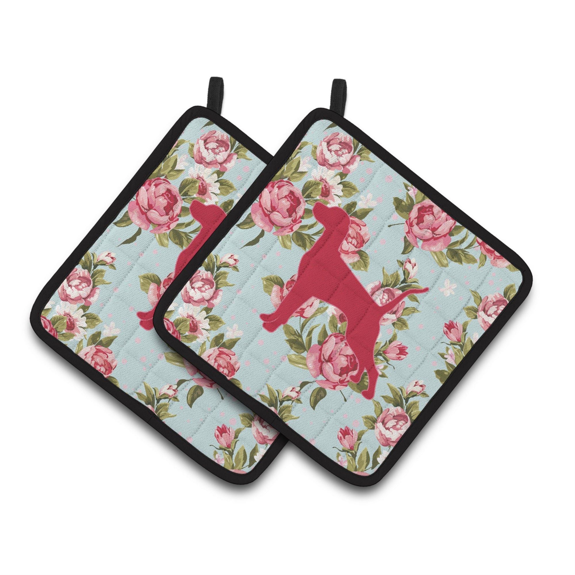 'Caroline'S Treasures Pointer Shabby Chic Blue Roses Pair Of Pot Holders Bb1105-Rs-Bu-Pthd, 7.5Hx7.5W, Multicolor''