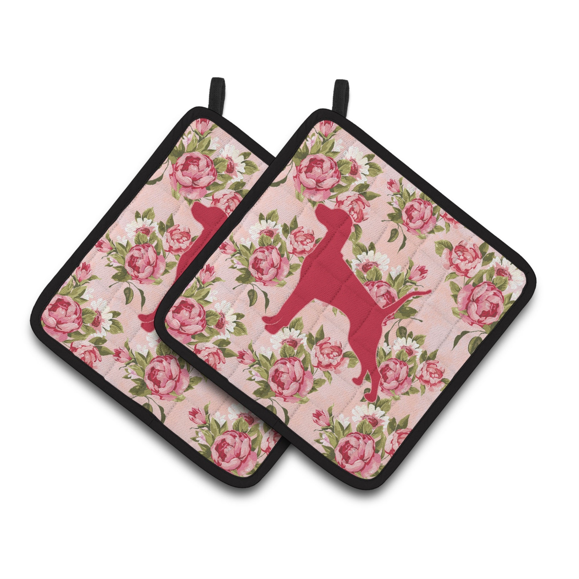 'Caroline'S Treasures Pointer Shabby Chic Pink Roses Pair Of Pot Holders Bb1105-Rs-Pk-Pthd, 7.5Hx7.5W, Multicolor''