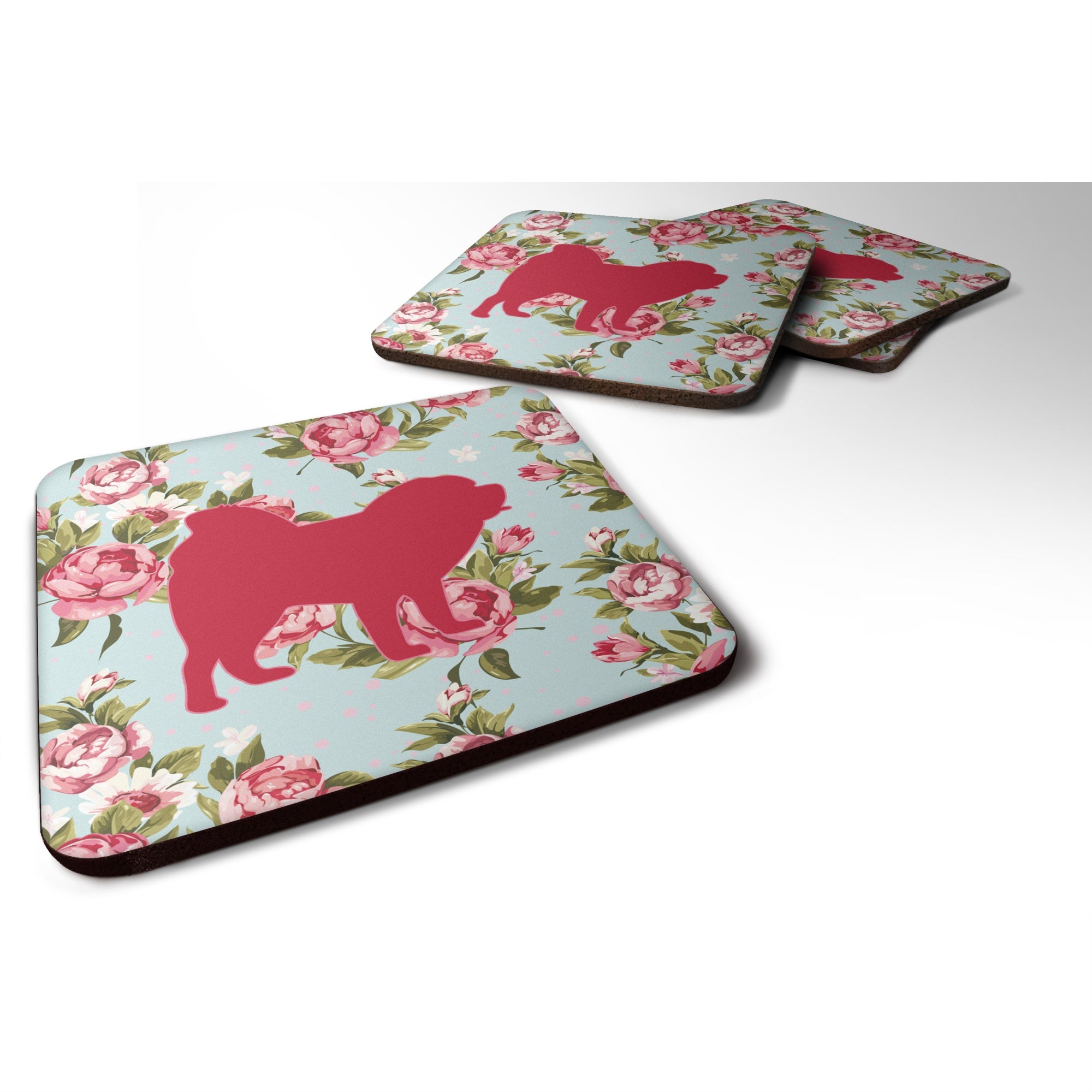 'Caroline'S Treasures Bb1106-Rs-Bu-Fc Chow Chow Shabby Chic Blue Roses Foam Coasters (Set Of 4), 3.5'''' H X 3.5'''' W, Multico