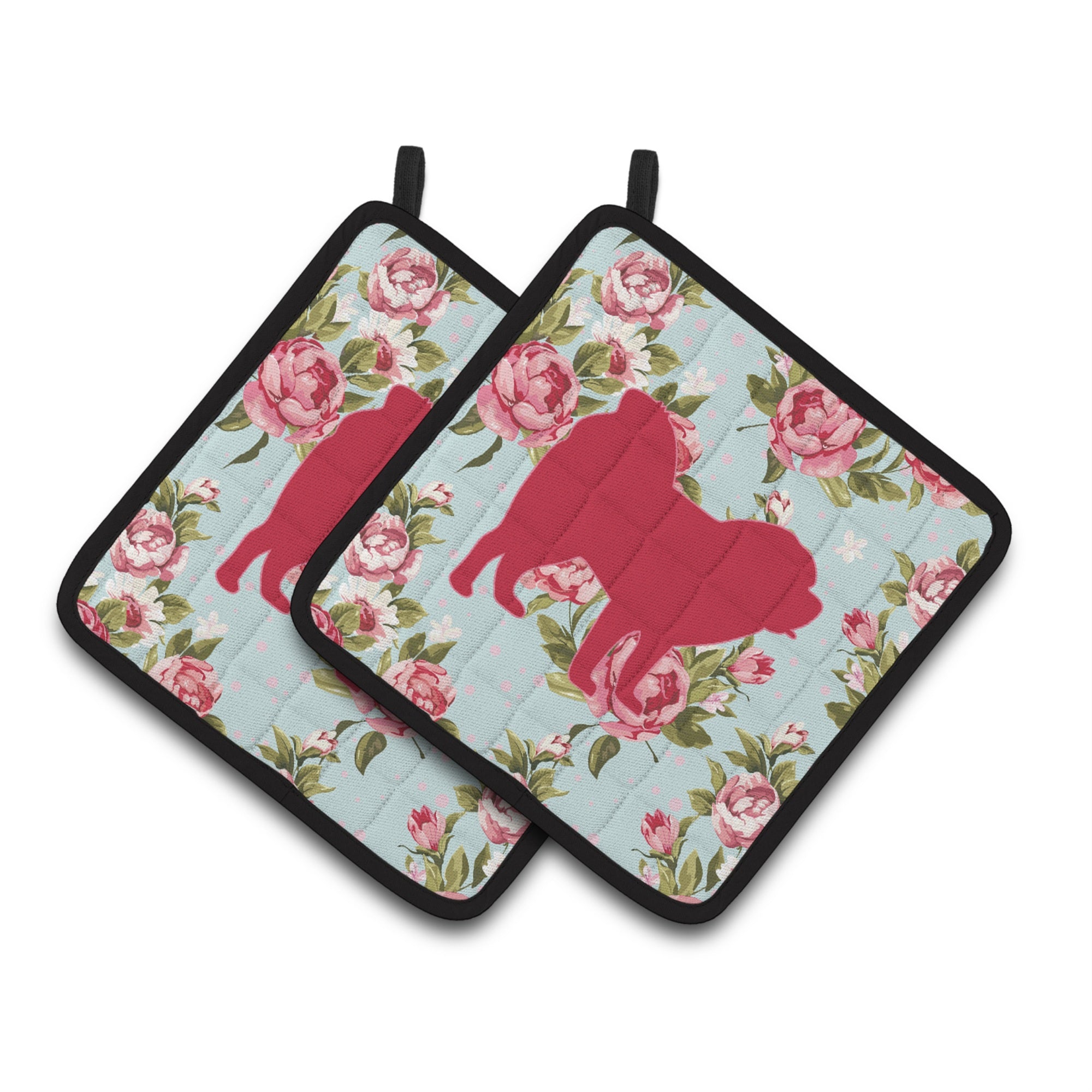 'Caroline'S Treasures Chow Shabby Chic Blue Roses Pair Of Pot Holders Bb1106-Rs-Bu-Pthd, 7.5Hx7.5W, Multicolor''