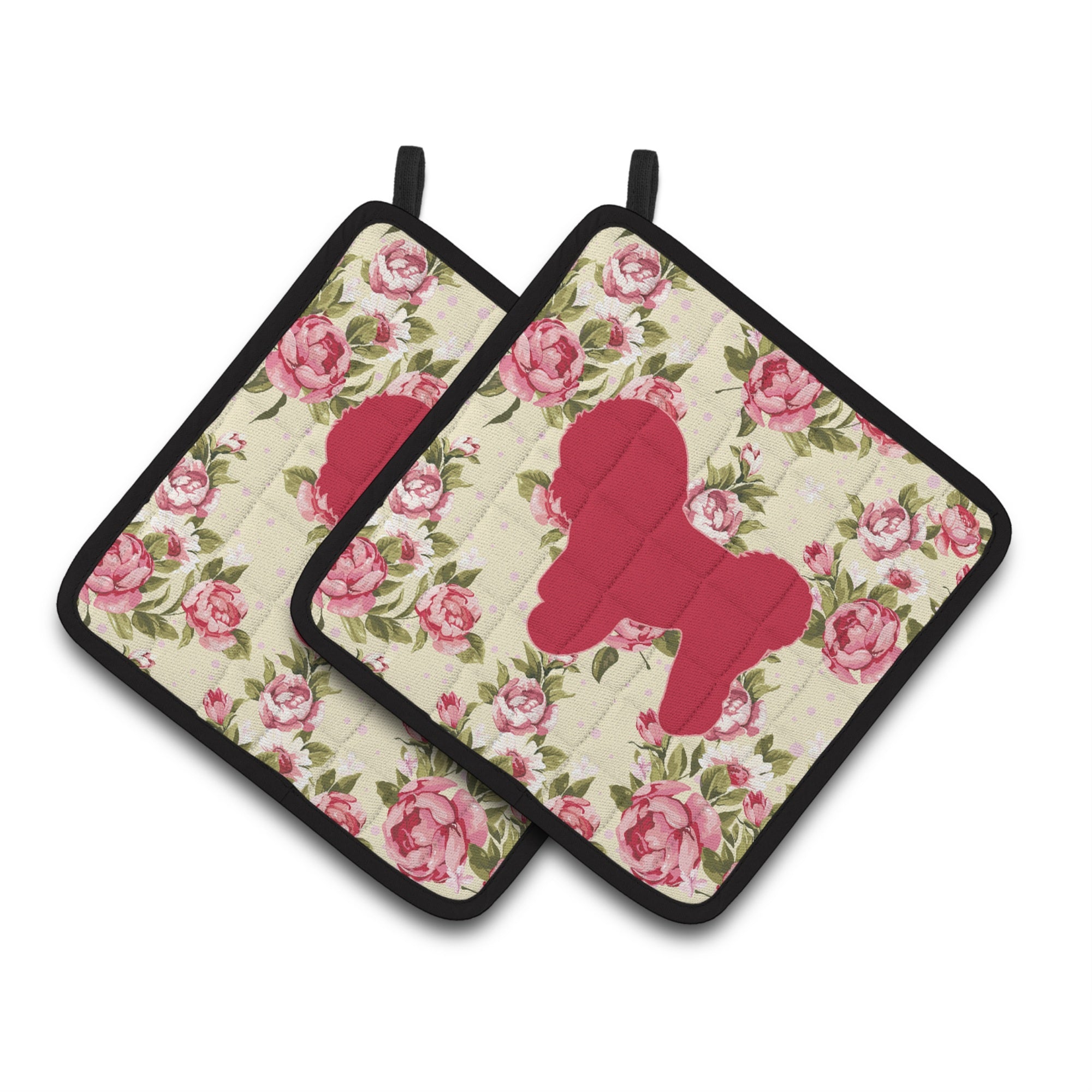 'Caroline'S Treasures Bichon Frise Shabby Chic Yellow Roses Pair Of Pot Holders Bb1107-Rs-Yw-Pthd, 7.5Hx7.5W, Multicolor''