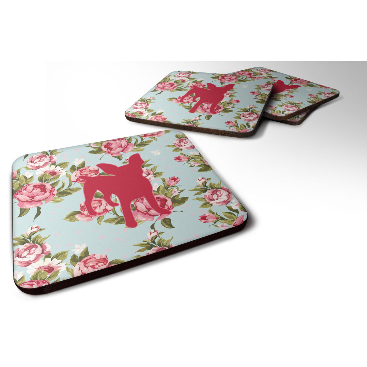 'Caroline'S Treasures Bb1108-Rs-Bu-Fc Chihuahua Shabby Chic Blue Roses Foam Coasters (Set Of 4), 3.5'''' H X 3.5'''' W, Multico