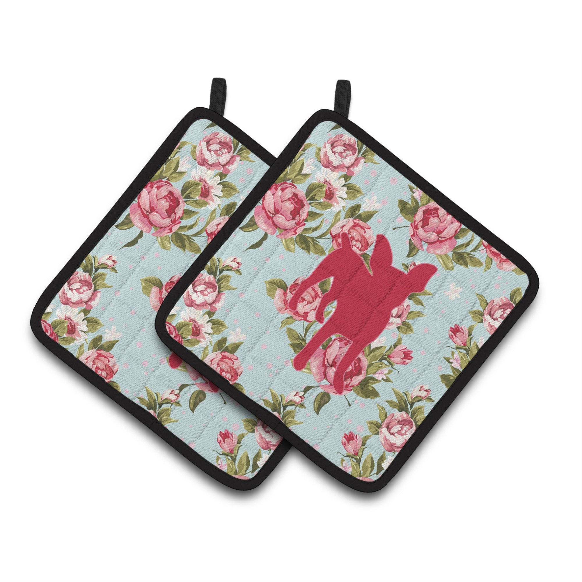 'Caroline'S Treasures Chihuahua Shabby Chic Blue Roses Pair Of Pot Holders Bb1108-Rs-Bu-Pthd, 7.5Hx7.5W, Multicolor''