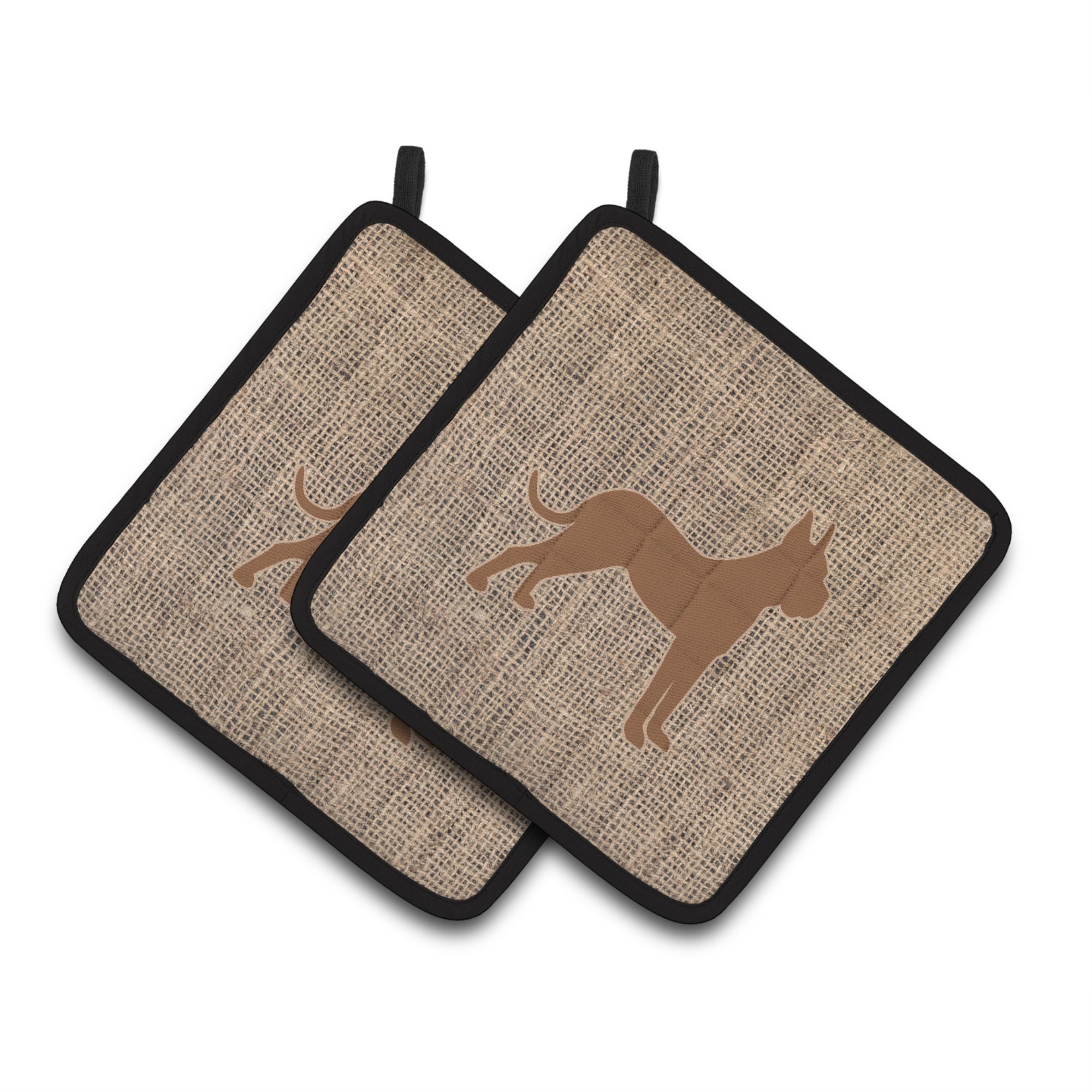 'Caroline'S Treasures Boxer Faux Burlap & Brown Pair Of Pot Holders Bb1109-Bl-Bn-Pthd, 7.5Hx7.5W, Multicolor''