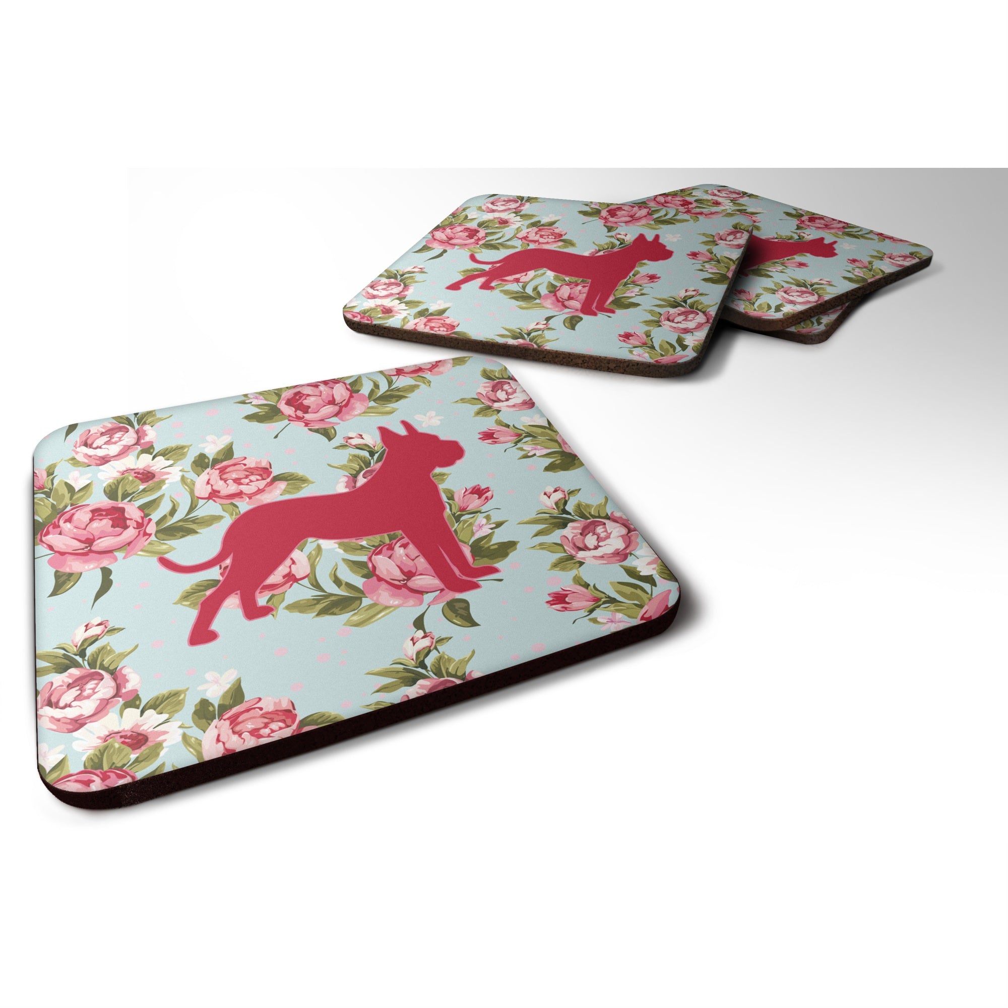 'Caroline'S Treasures Bb1109-Rs-Bu-Fc Boxer Shabby Chic Blue Roses Foam Coasters (Set Of 4), 3.5'''' H X 3.5'''' W, Multicolor'