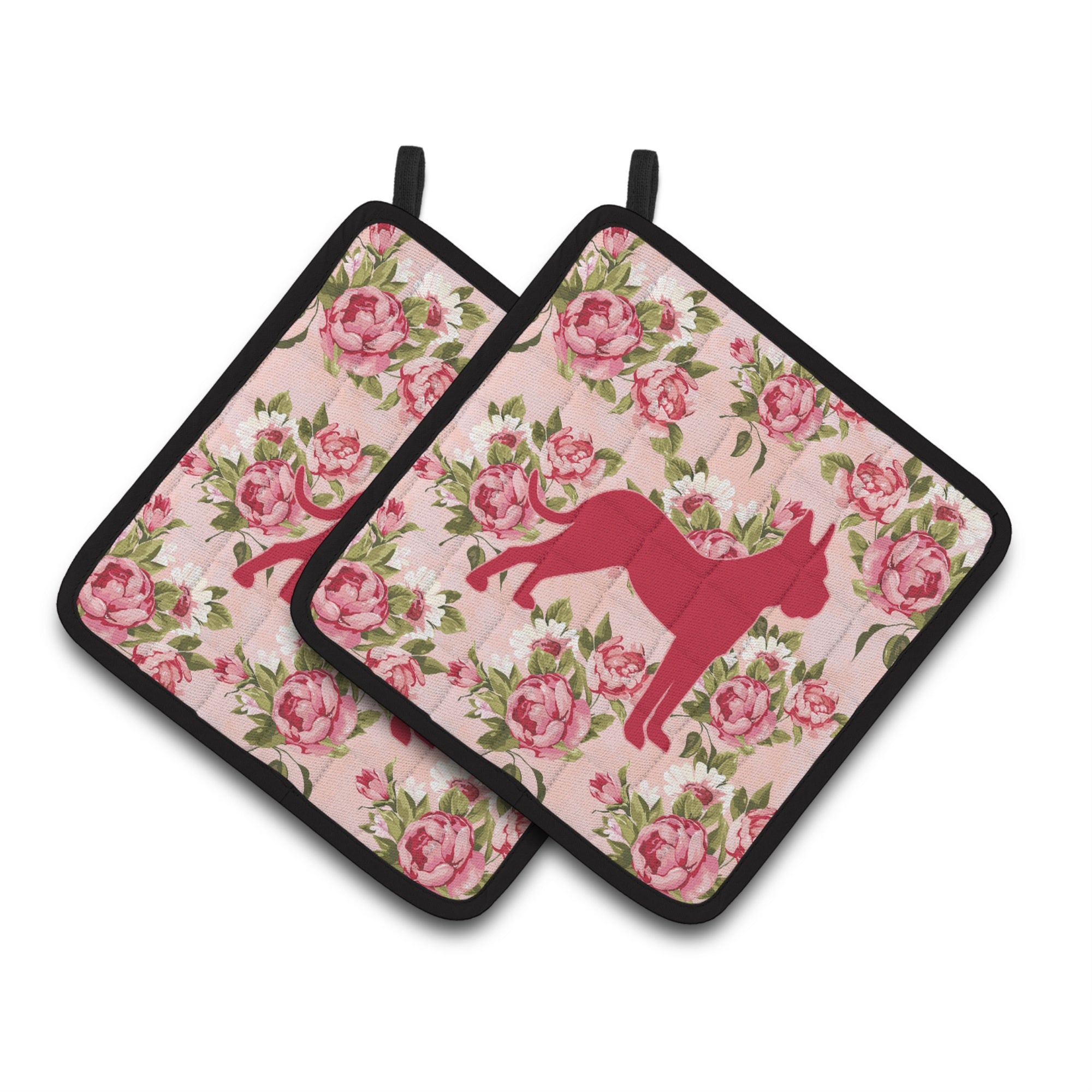 'Caroline'S Treasures Boxer Shabby Chic Pink Roses Pair Of Pot Holders Bb1109-Rs-Pk-Pthd, 7.5Hx7.5W, Multicolor''