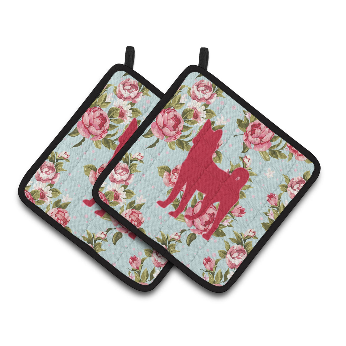 'Caroline'S Treasures Basenji Shabby Chic Blue Roses Pair Of Pot Holders Bb1110-Rs-Bu-Pthd, 7.5Hx7.5W, Multicolor''
