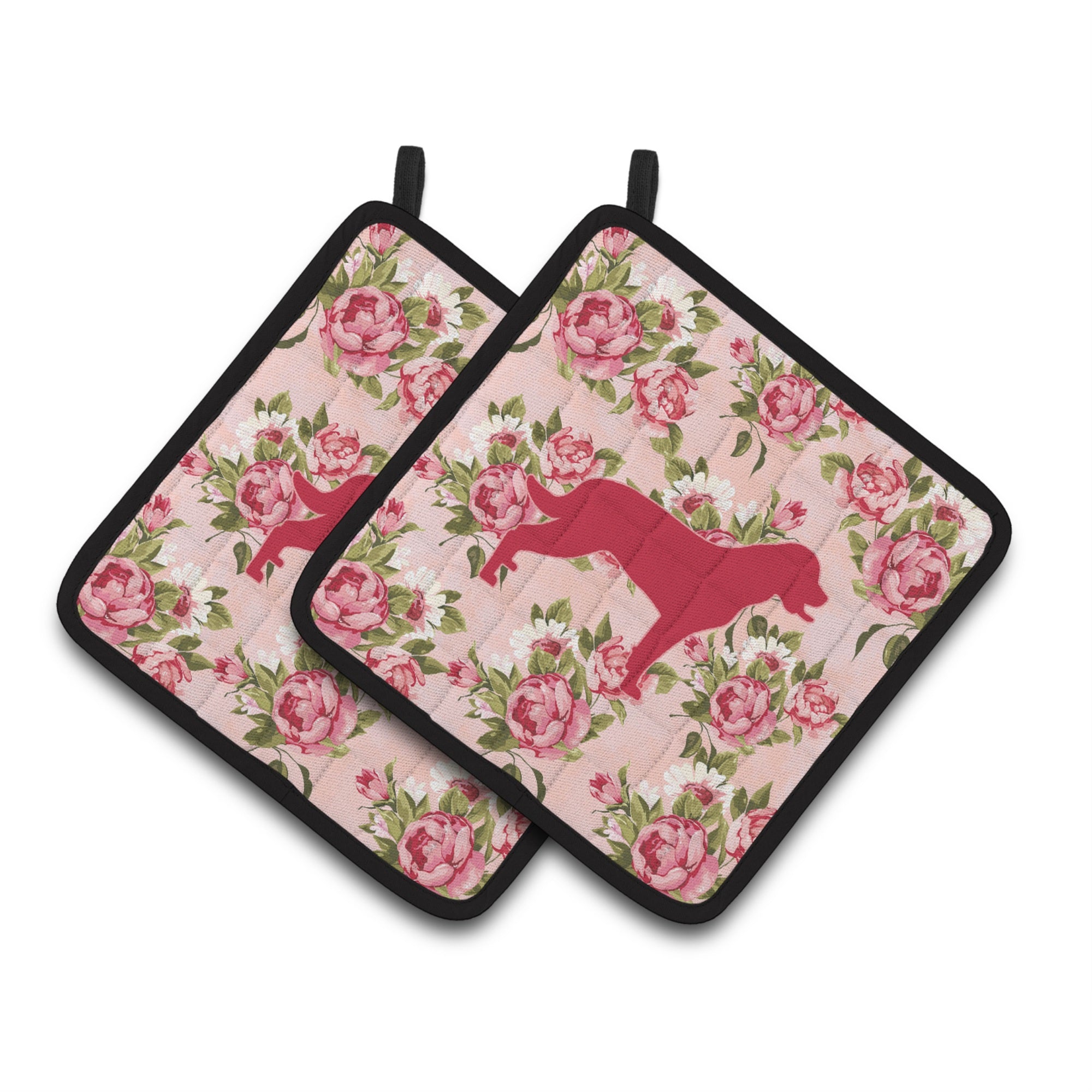 'Caroline'S Treasures Labrador Shabby Chic Pink Roses Pair Of Pot Holders Bb1111-Rs-Pk-Pthd, 7.5Hx7.5W, Multicolor''