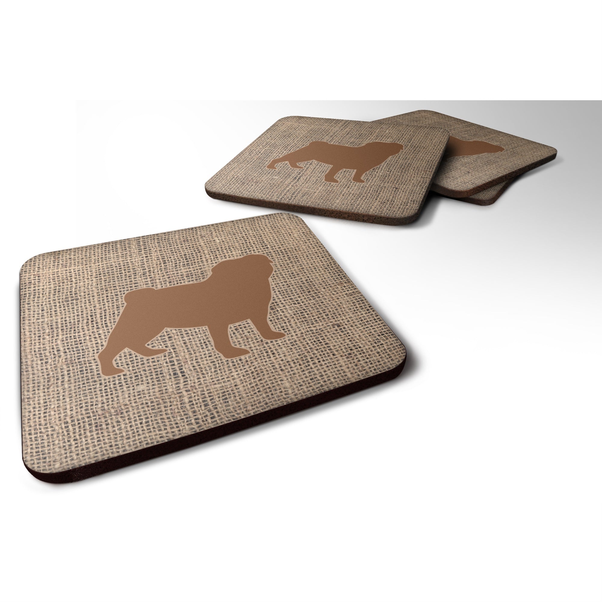 'Caroline'S Treasures Bb1112-Bl-Bn-Fc Pug Burlap And Brown Foam Coasters (Set Of 4), 3.5'''' H X 3.5'''' W, Multicolor''