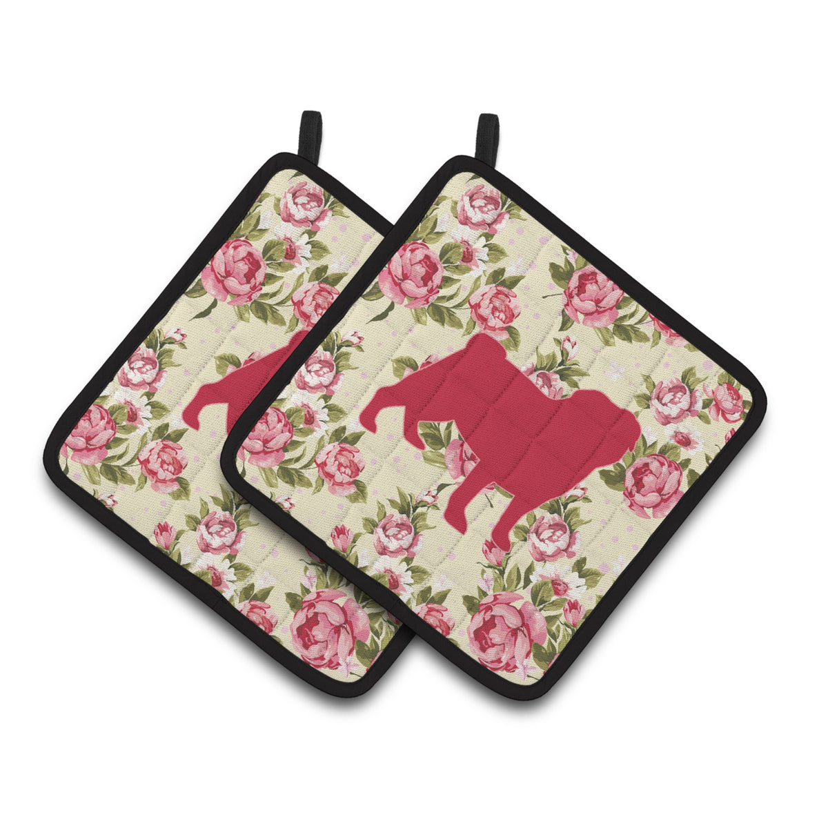 'Caroline'S Treasures Pug Shabby Chic Yellow Roses Pair Of Pot Holders Bb1112-Rs-Yw-Pthd, 7.5Hx7.5W, Multicolor''